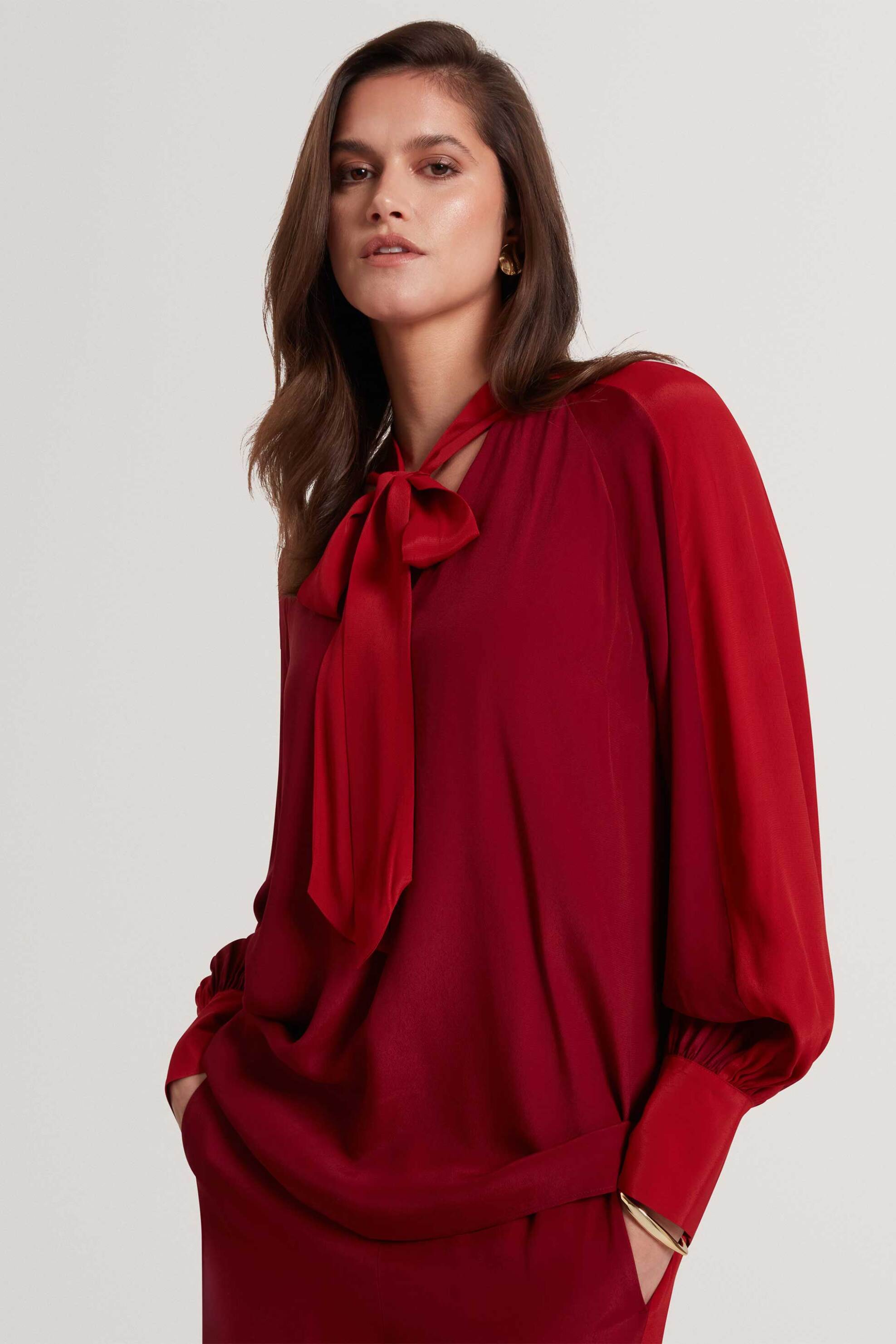 TED BAKER Ted Baker γυναικεία μπλούζα με με δέσιμο στον λαιμό "Nehli" - 284361 Κόκκινο