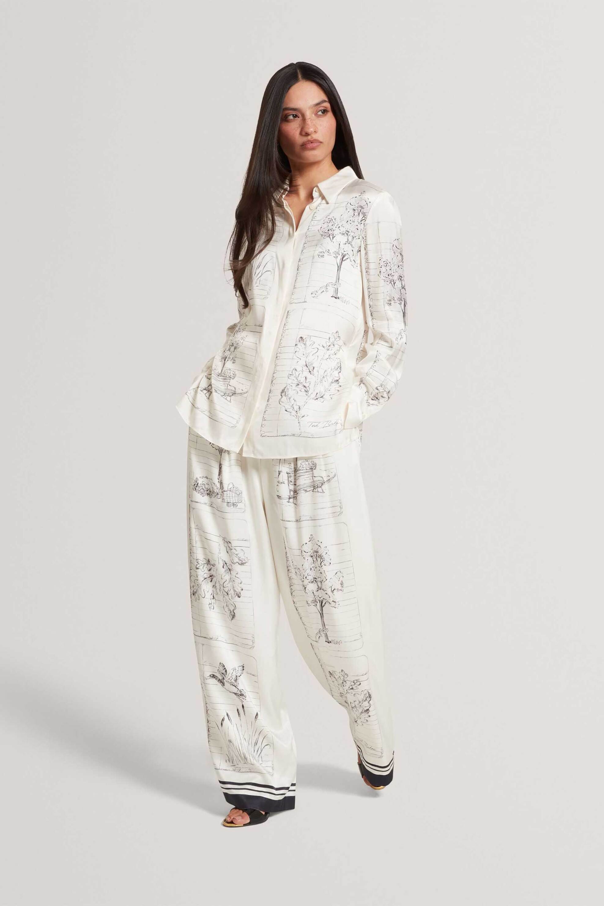 TED BAKER Ted Baker γυναικεία παντελόνα με print "Busca" - 284760 Εκρού