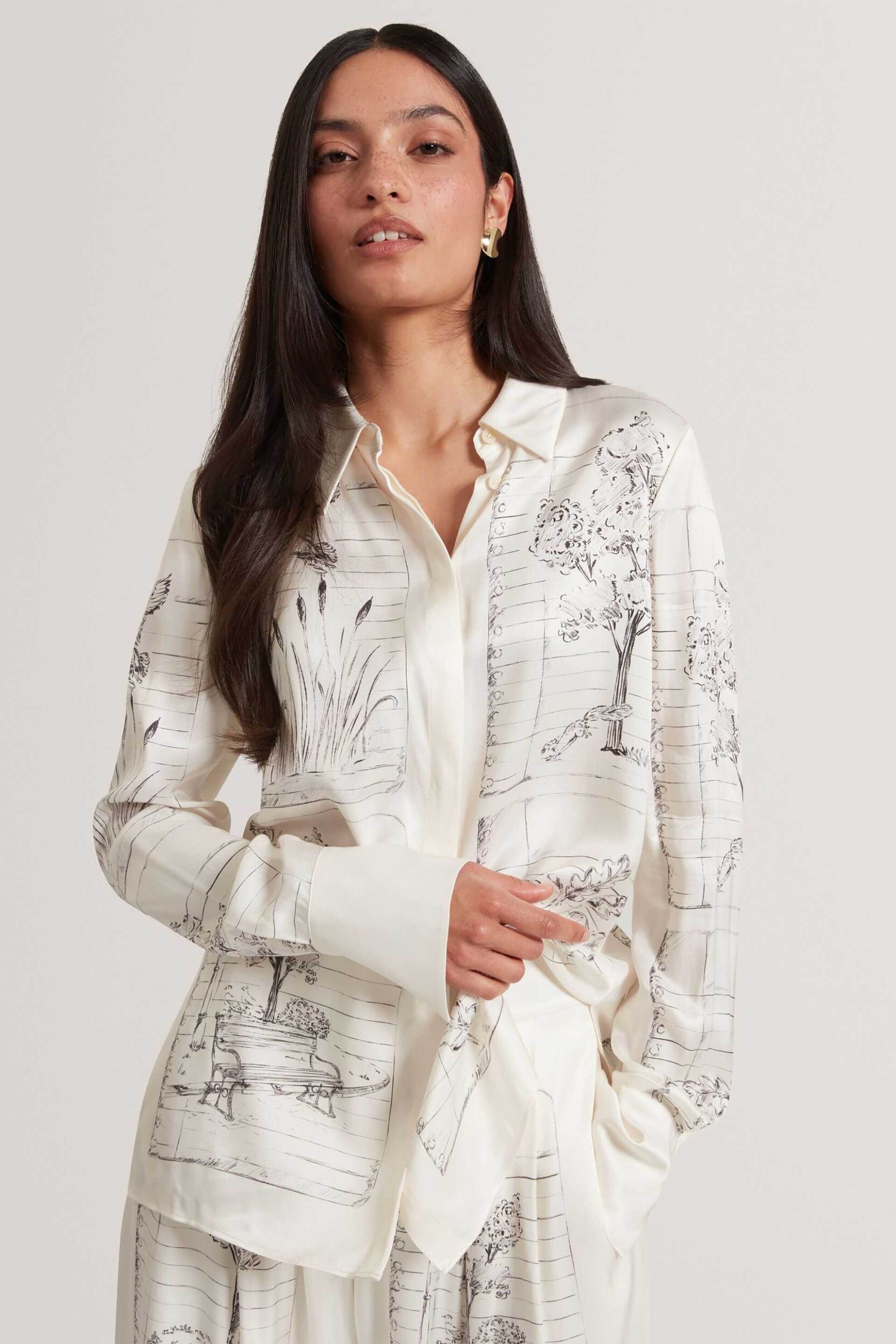 TED BAKER Ted Baker γυναικείο πουκάμισο με print "Rohbia" - 284816 Εκρού