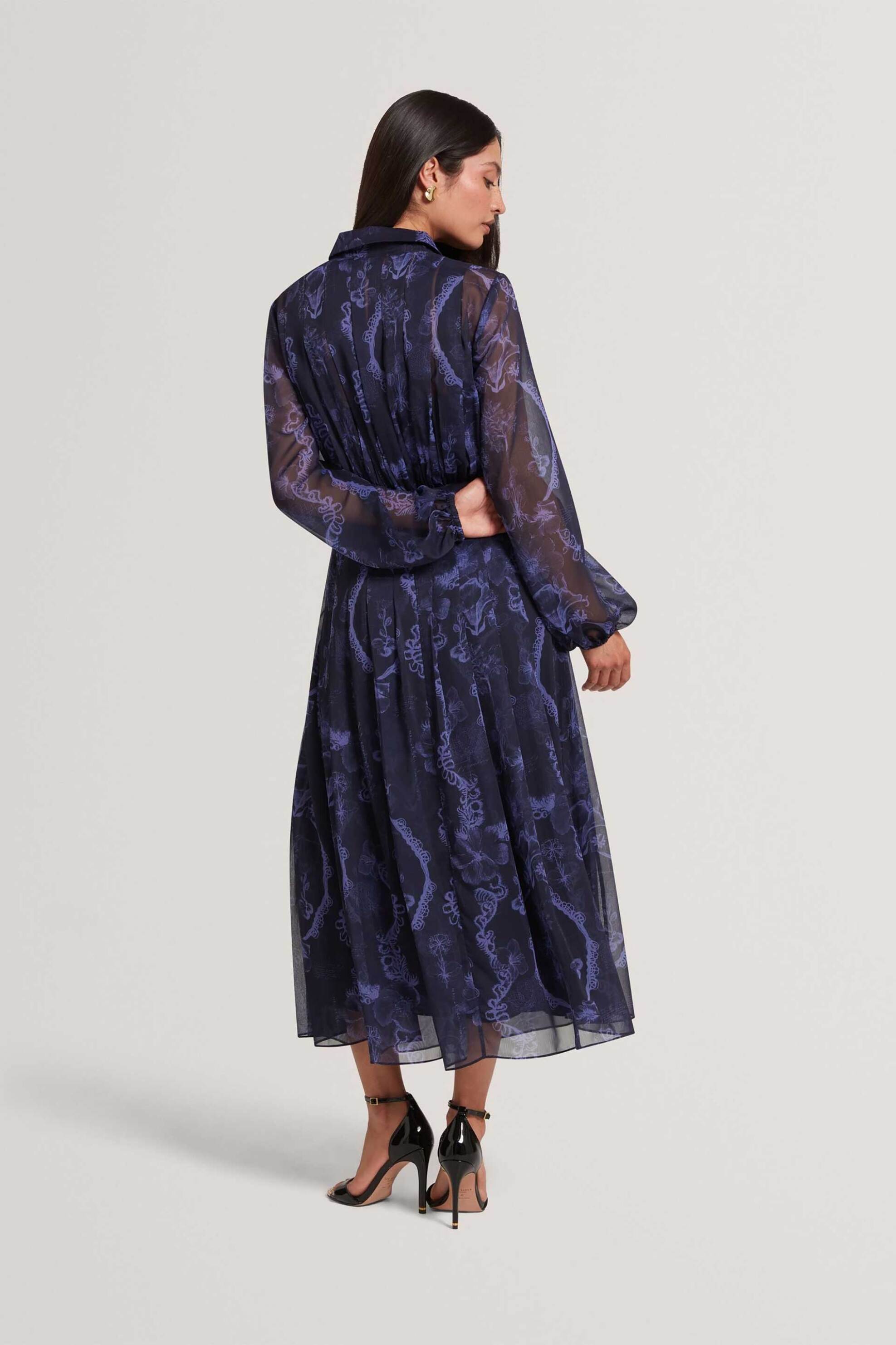 TED BAKER Ted Baker γυναικείο midi φόρεμα με ζώνη "Oskana" - 284826 Μπλε Σκούρο - 3
