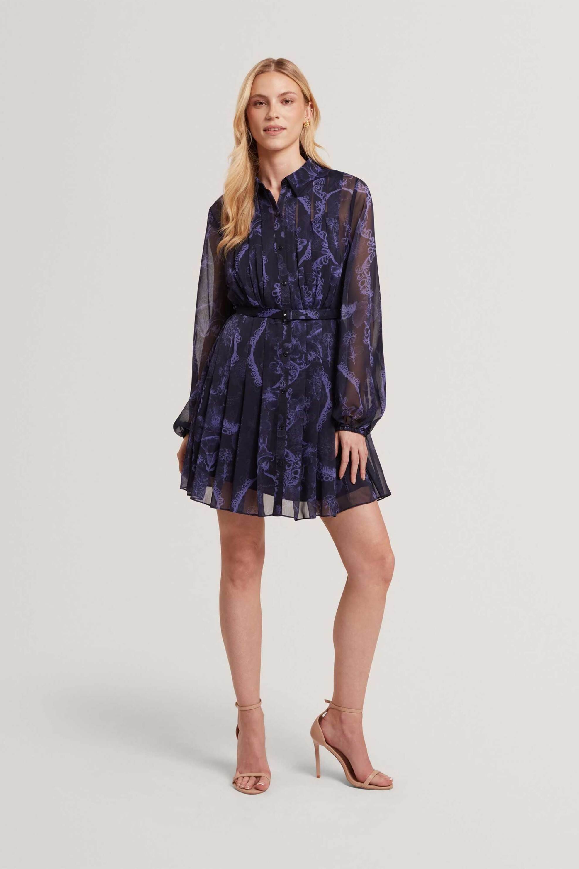TED BAKER Ted Baker γυναικείο mini φόρεμα με πλισέ σχέδιο "Cherley" - 284827 Μπλε Σκούρο