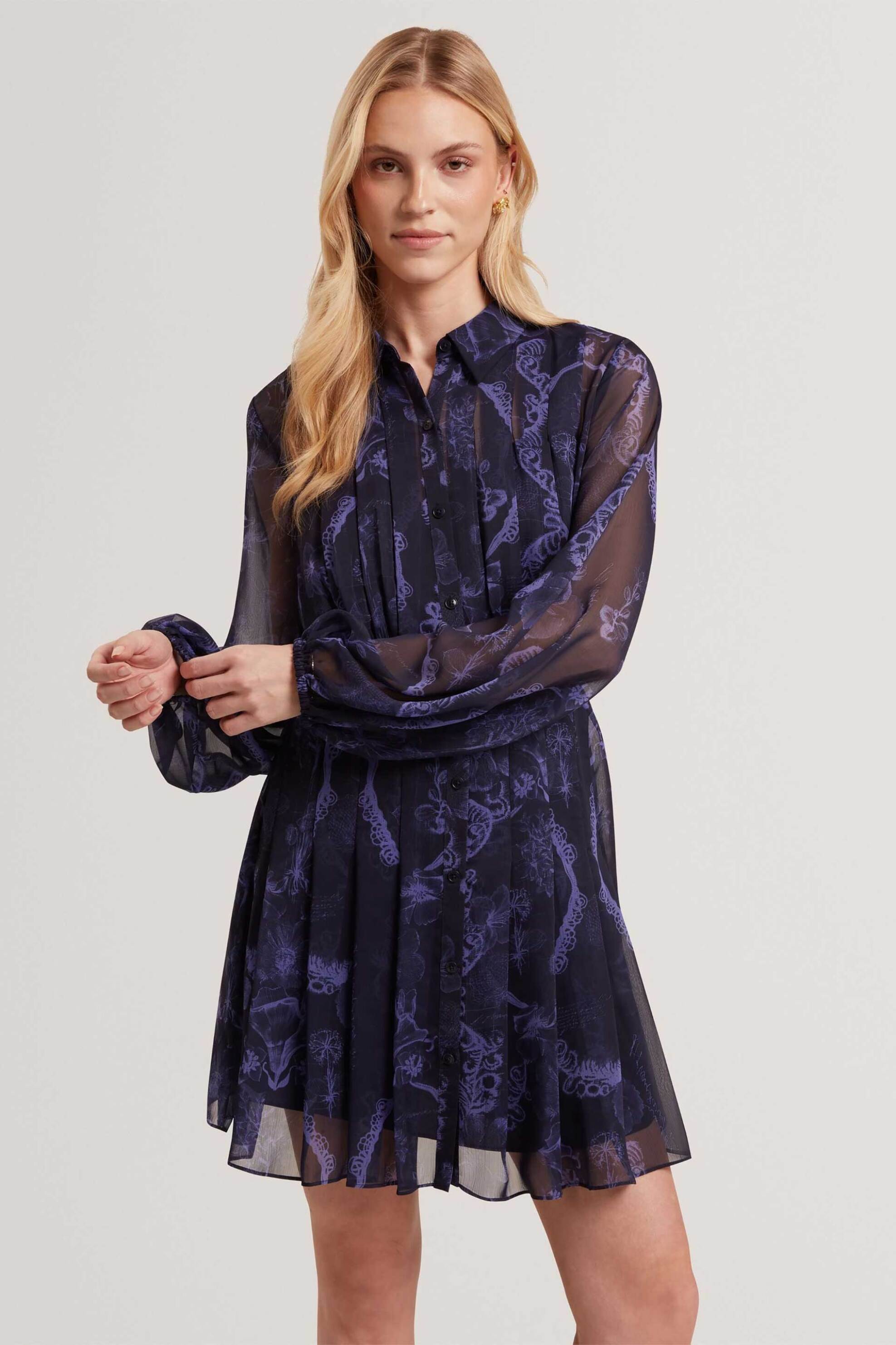 TED BAKER Ted Baker γυναικείο mini φόρεμα με πλισέ σχέδιο "Cherley" - 284827 Μπλε Σκούρο - 2