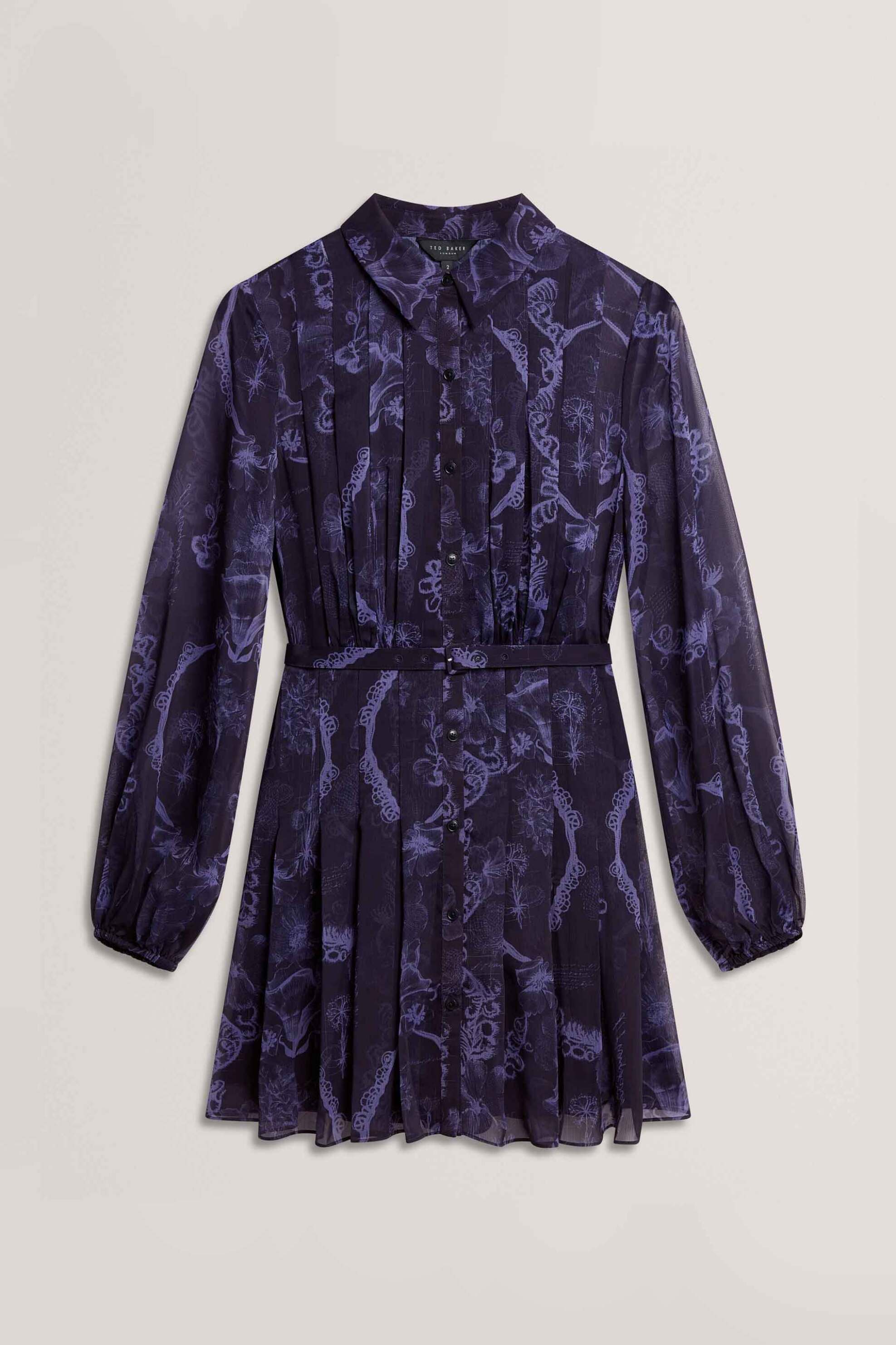 Ted Baker Γυναικείο Mini Φόρεμα με Πλισέ Σχέδιο Cherley - 284827 Μπλε Σκούρο