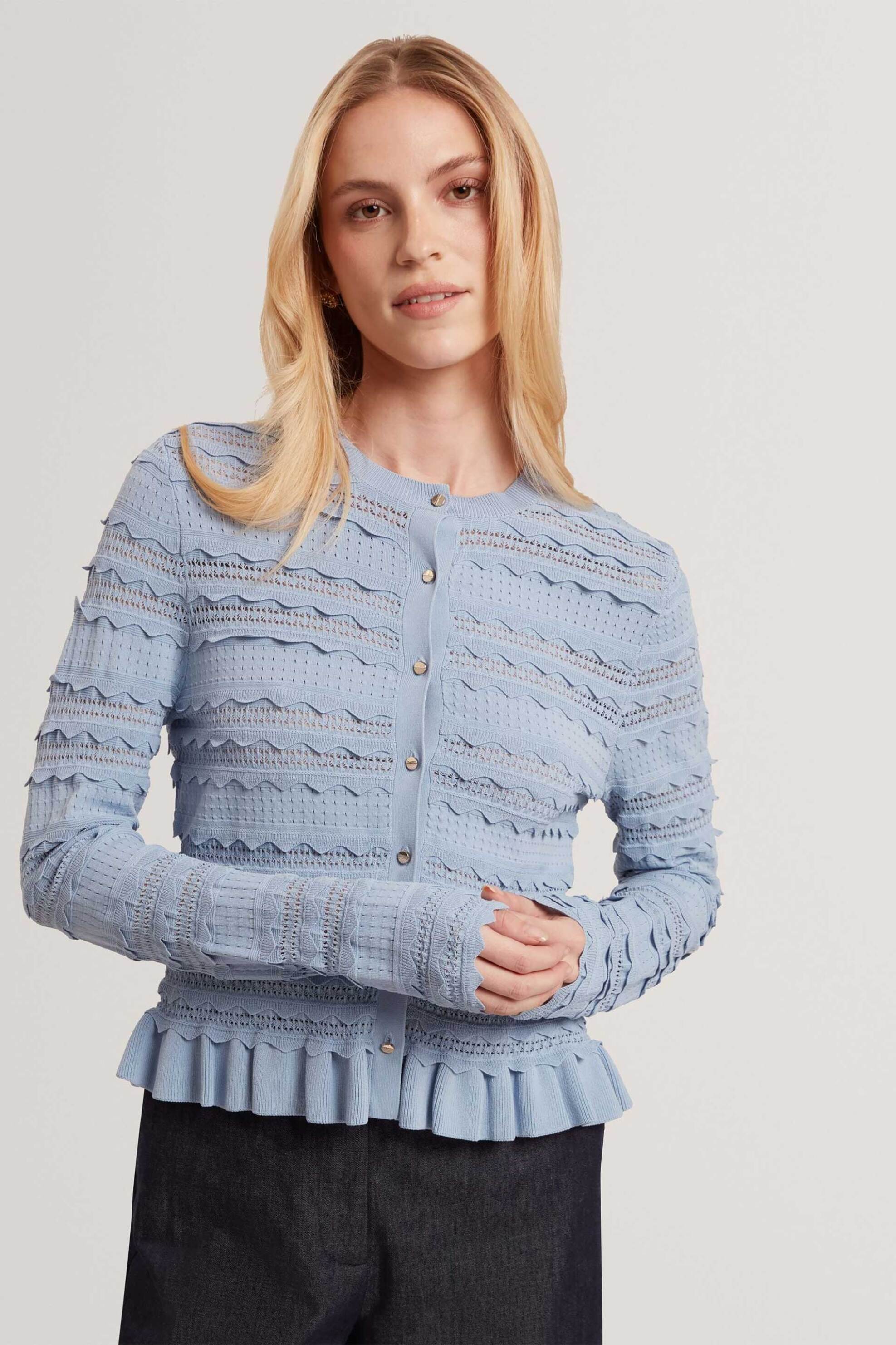 TED BAKER Ted Baker γυναικεία ζακέτα πλεκτή με βολάν "Avria" - 284874 Γαλάζιο