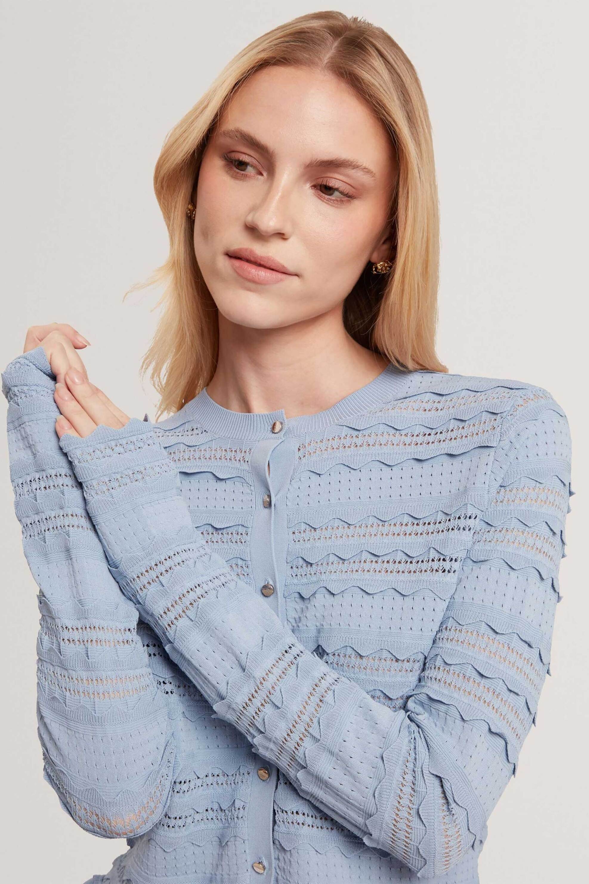 TED BAKER Ted Baker γυναικεία ζακέτα πλεκτή με βολάν "Avria" - 284874 Γαλάζιο - 2
