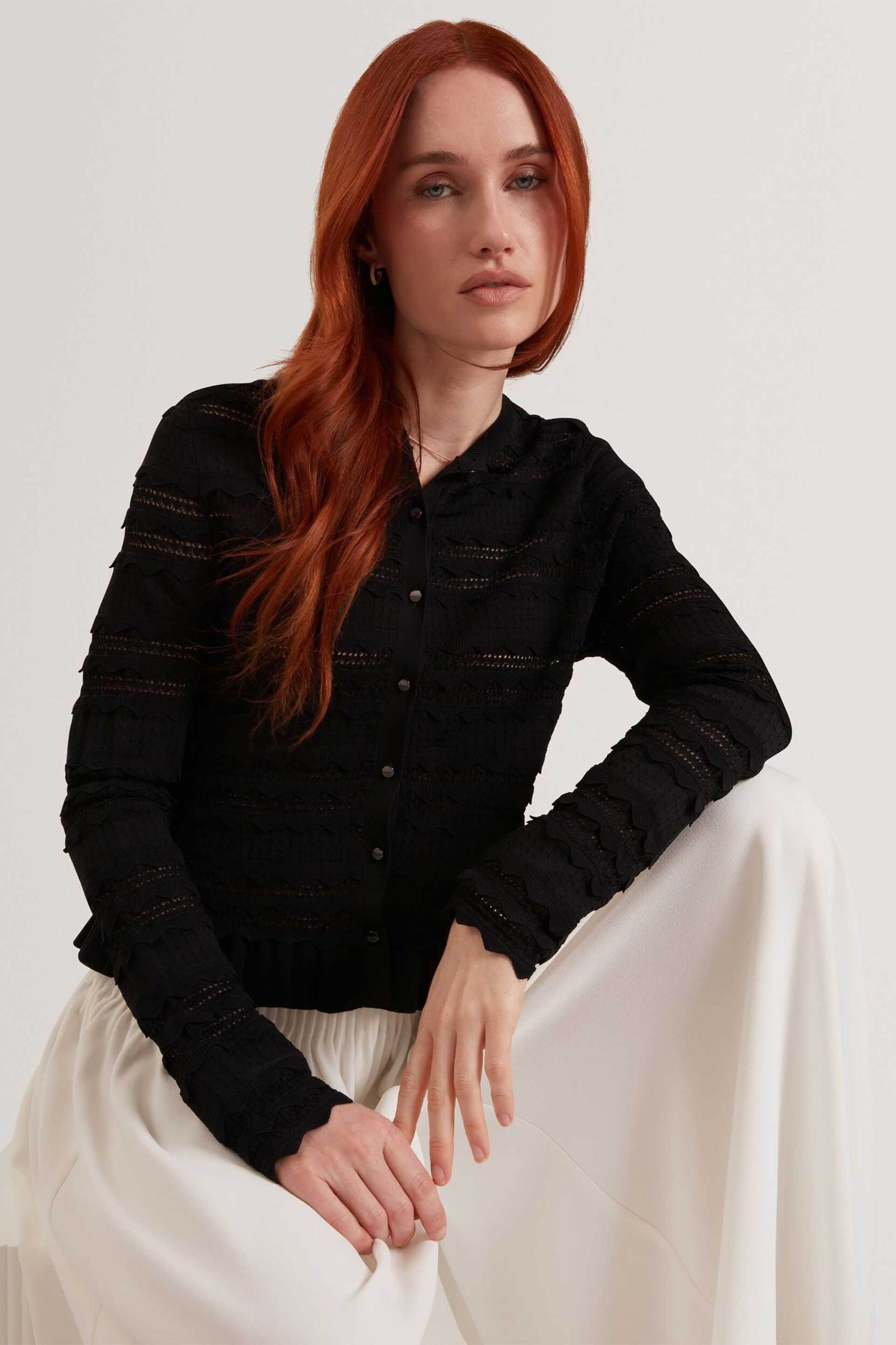 TED BAKER Ted Baker γυναικεία ζακέτα πλεκτή με βολάν "Avria" - 284874 Μαύρο