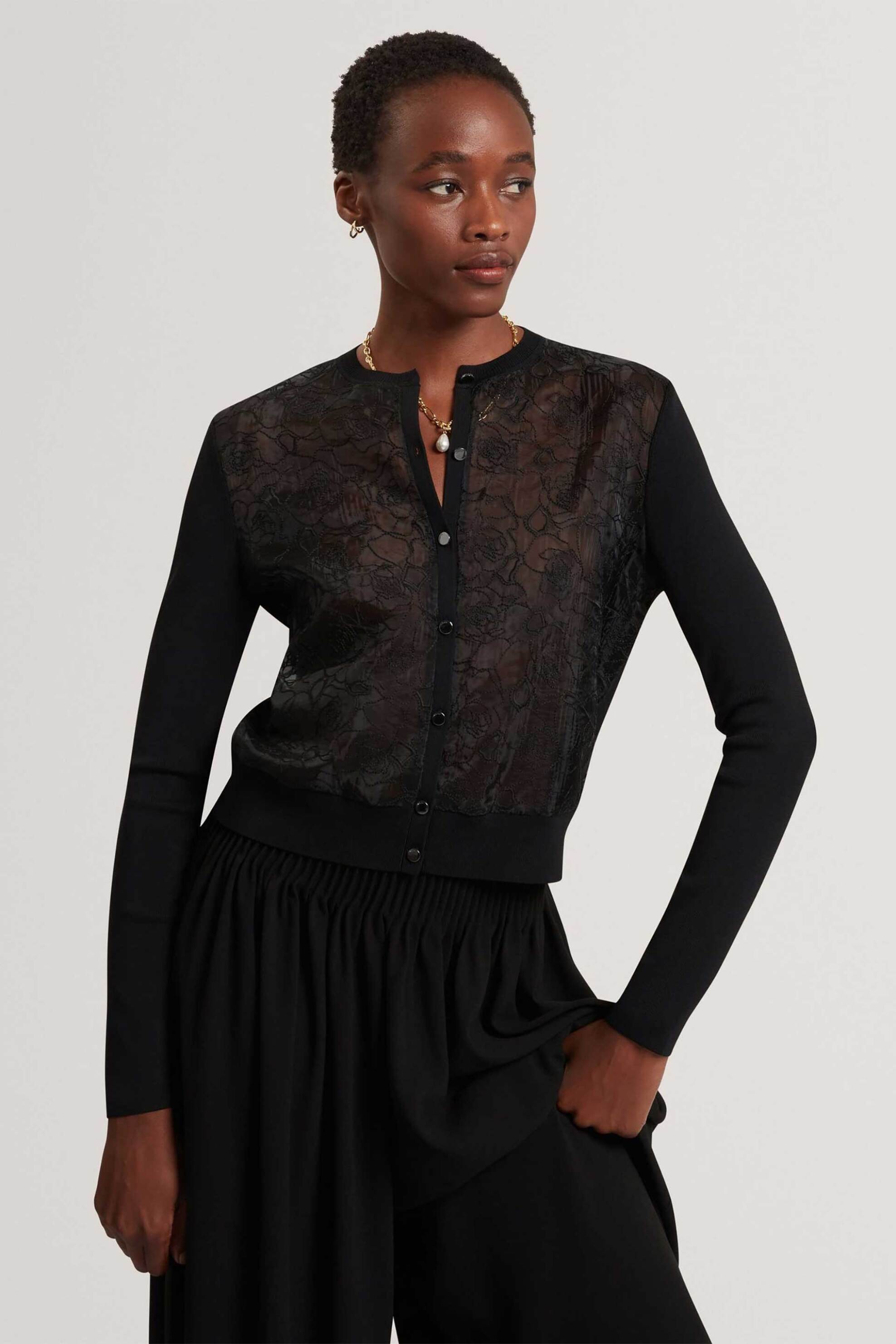 TED BAKER Ted Baker γυναικεία ζακέτα με κεντημένη φλοράλ λεπτομέρεια "Voren" - 284893 Μαύρο