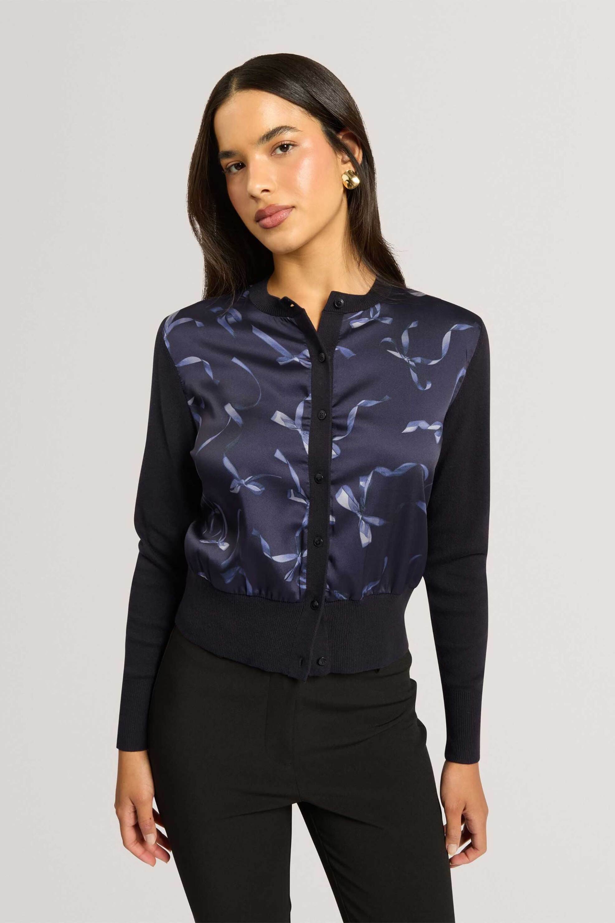 TED BAKER Ted Baker γυναικεία ζακέτα με bow print "Tayana" - 286105 Μπλε Σκούρο