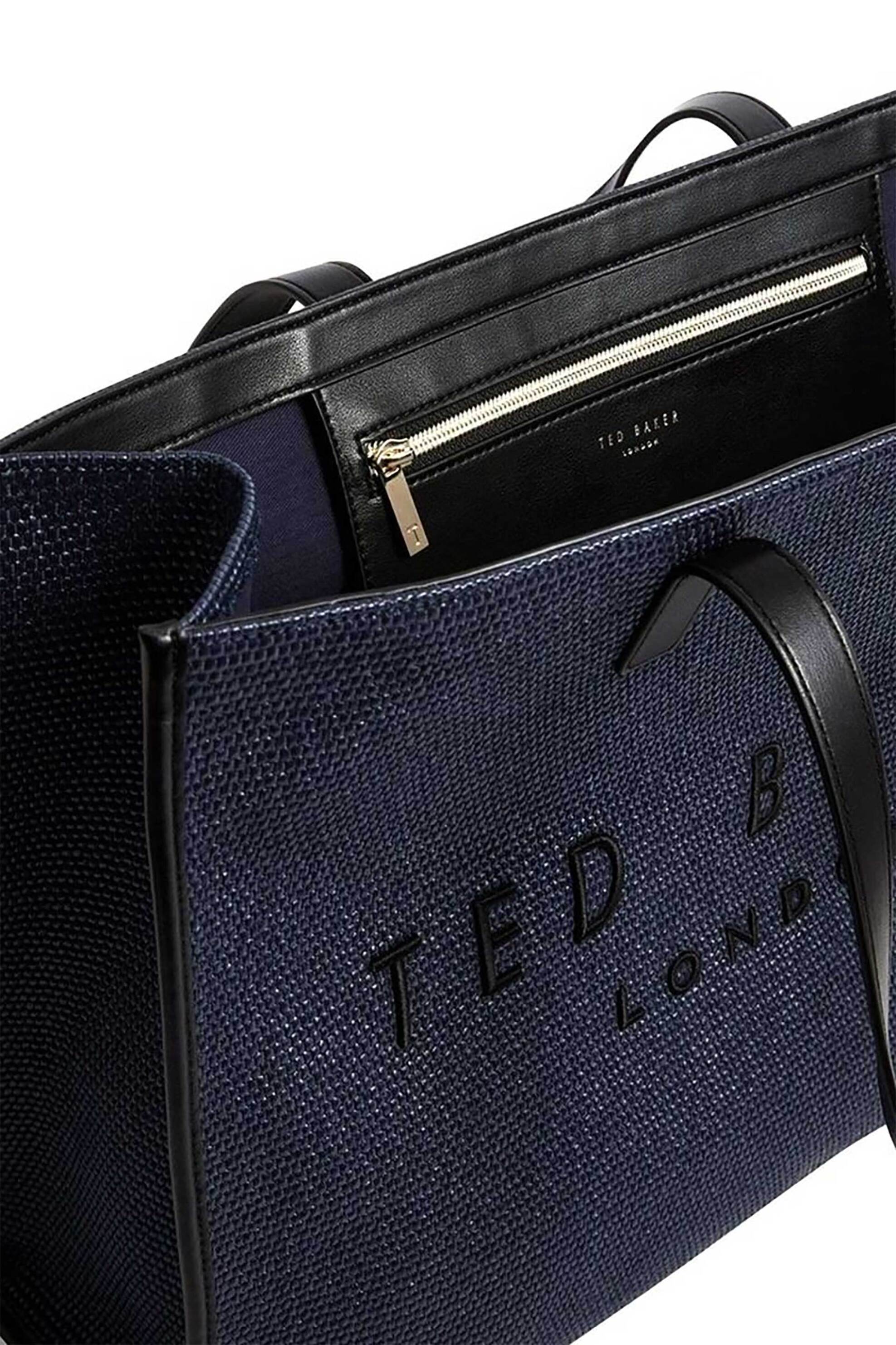 Ted Baker Γυναικεία Τσάντα Ώμου Pallmer Faux Raffia Large Icon - 284036 Μπλε Σκούρο