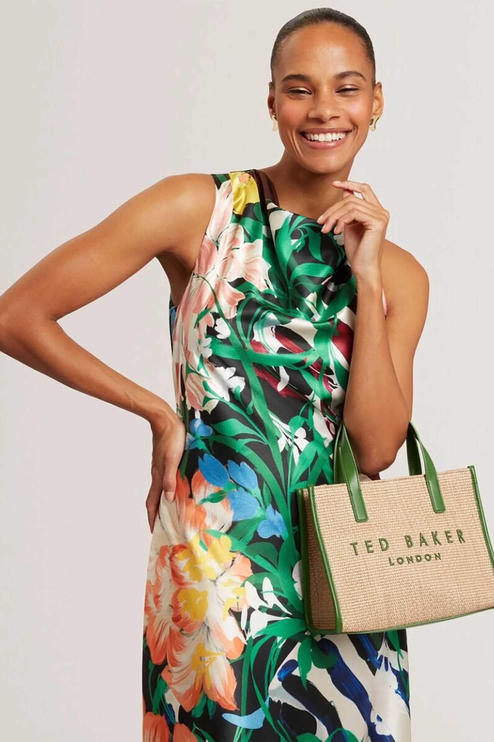 Ted Baker Γυναικεία Τσάντα Χειρός Paolina Faux Raffia Small Icon Bag - 284037 Πράσινο Φυστικί