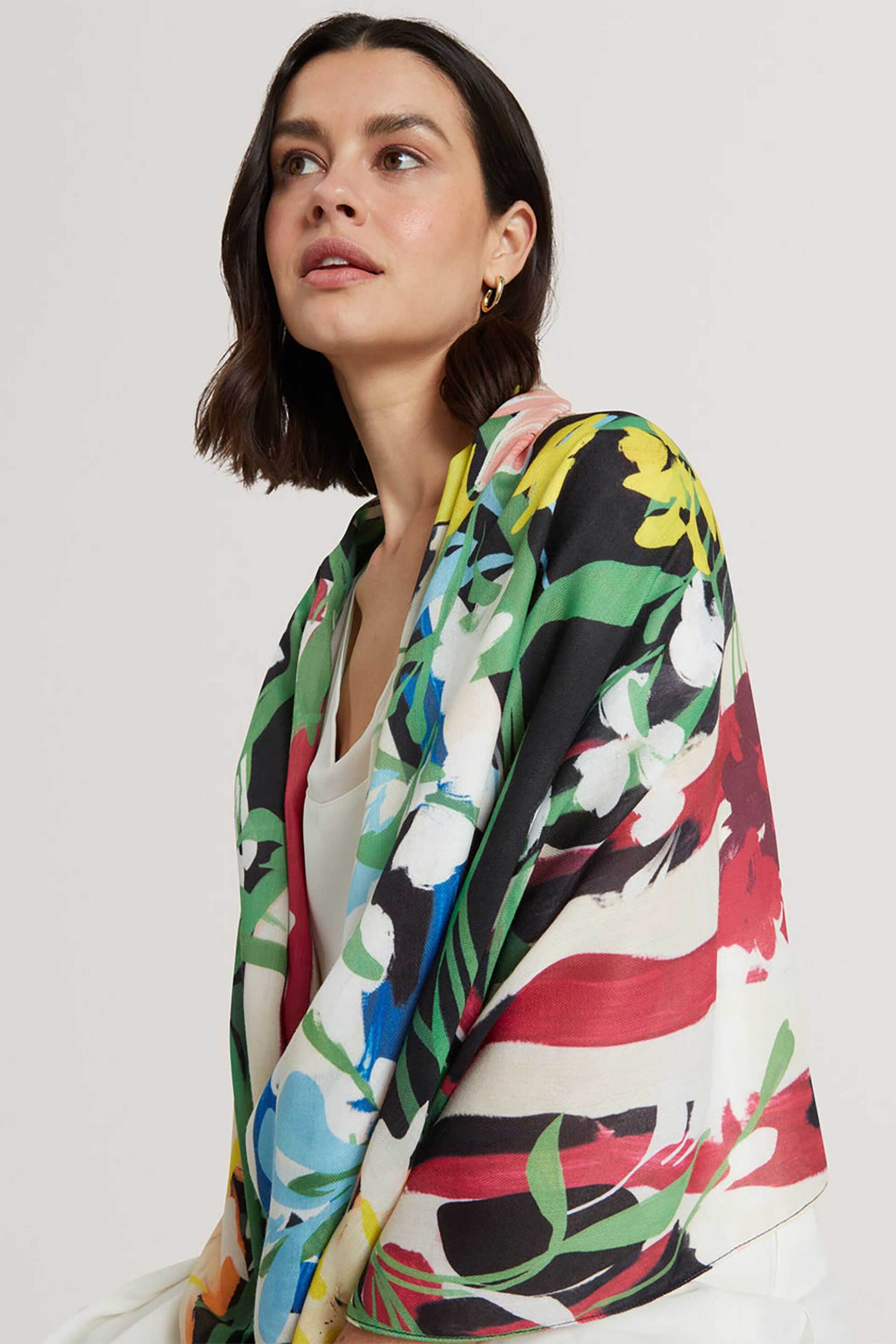Ted Baker Γυναικείο Φουλάρι με All-Over Print Sandyys - 284077 Μαύρο Πολύχρωμο