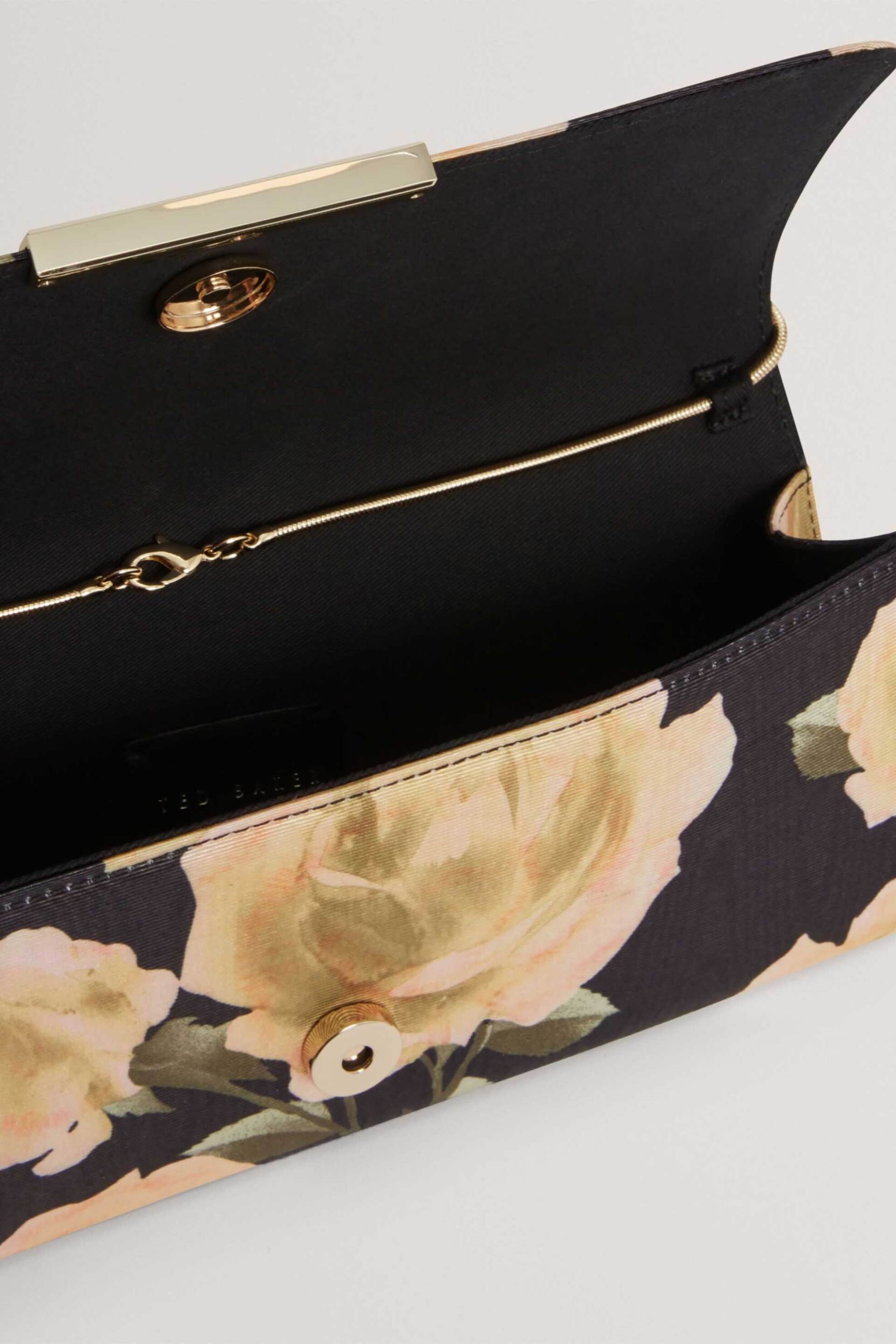 TED BAKER Ted Baker γυναικείο τσαντάκι baguette clutch με rose print "Malliaa" - 284656 Μαύρο - 3