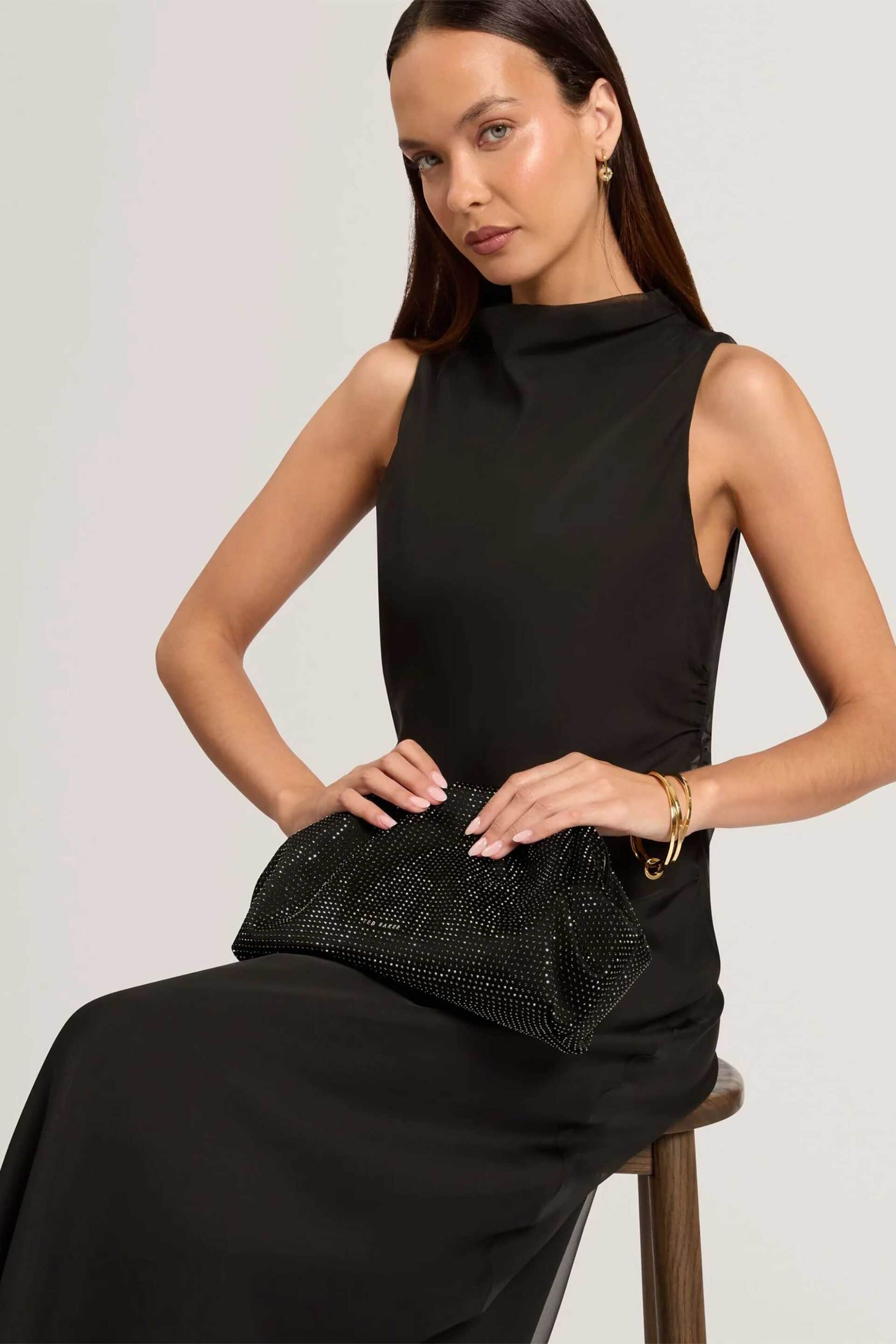 TED BAKER Ted Baker γυναικείο τσαντάκι clutch με στρας "Anssa" - 286257 Μαύρο - 4