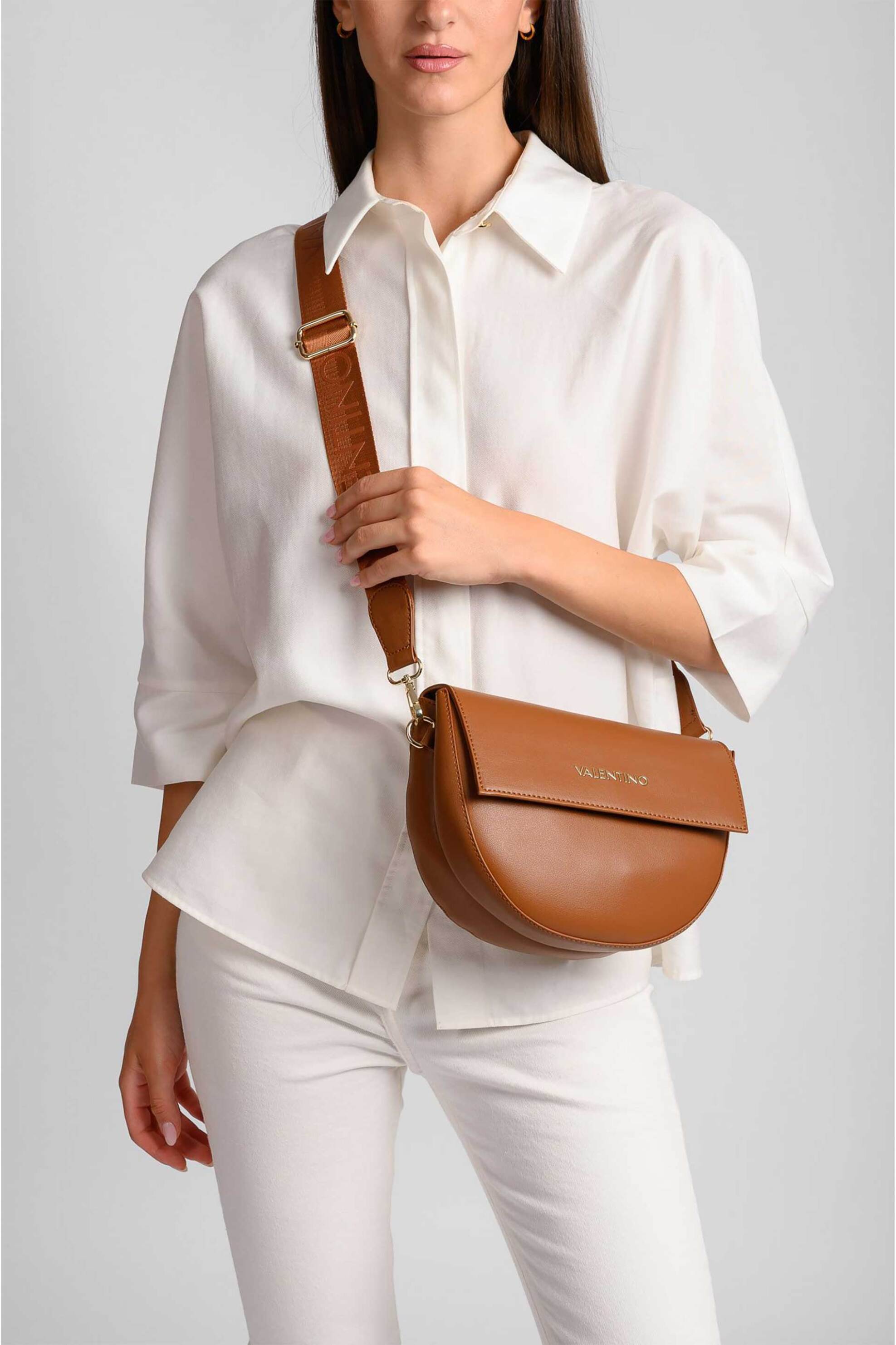 Valentino γυναικεία τσάντα ώμου/crossbody με μεταλλικό λογότυπο "Bigs" - 73LVBS3XJ02/BIG Καφέ φωτογραφία