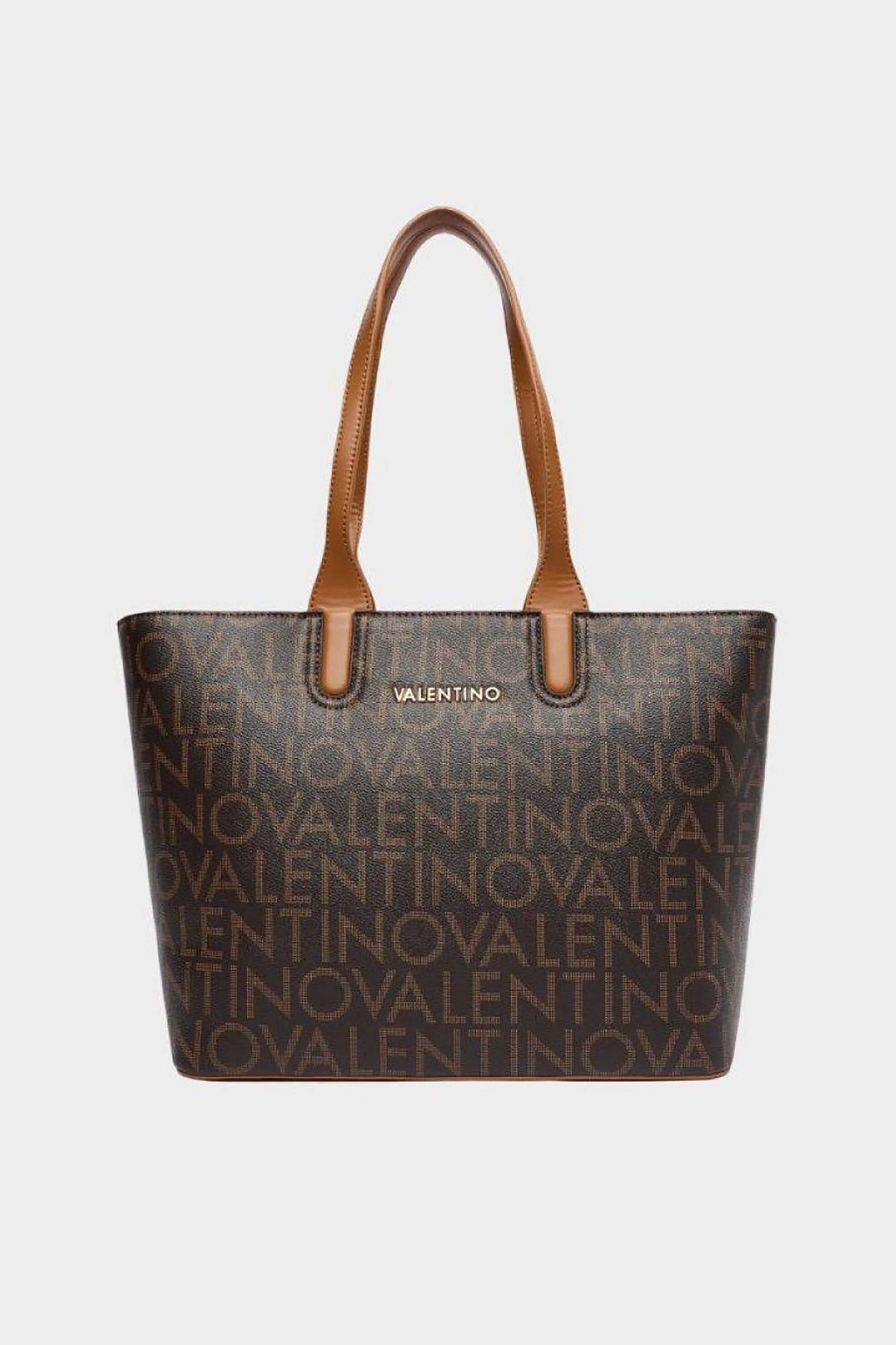 Valentino γυναικεία τσάντα tote με ανάγλυφο και μεταλλικό λογότυπο "Regina" - 73LVBS9IS01/REG Καφέ