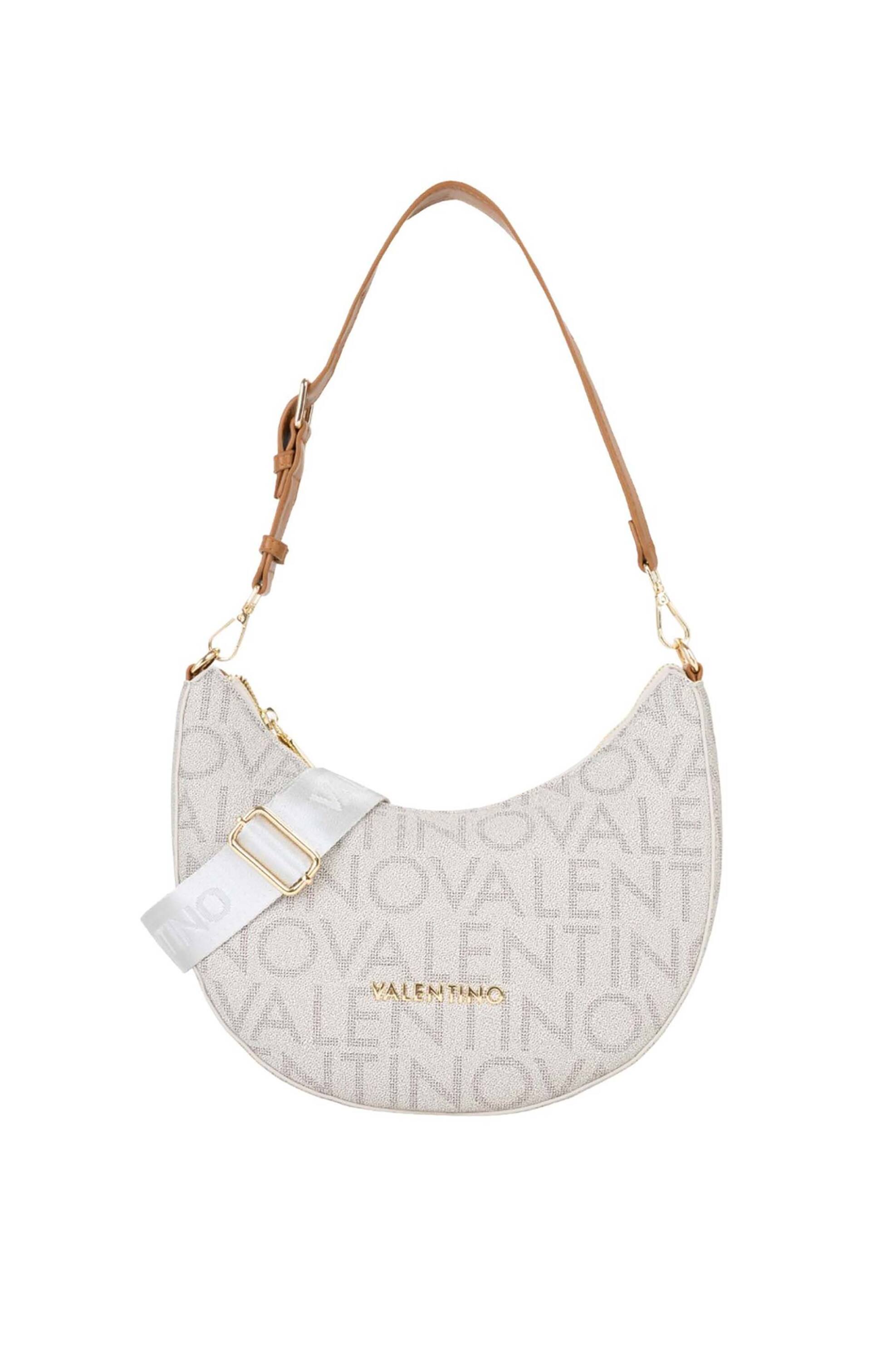 Valentino γυναικεία τσάντα ώμου hobo με ανάγλυφο και μεταλλικό λογότυπο "Regina Re" - 73LVBS9IS07/REG Μπεζ