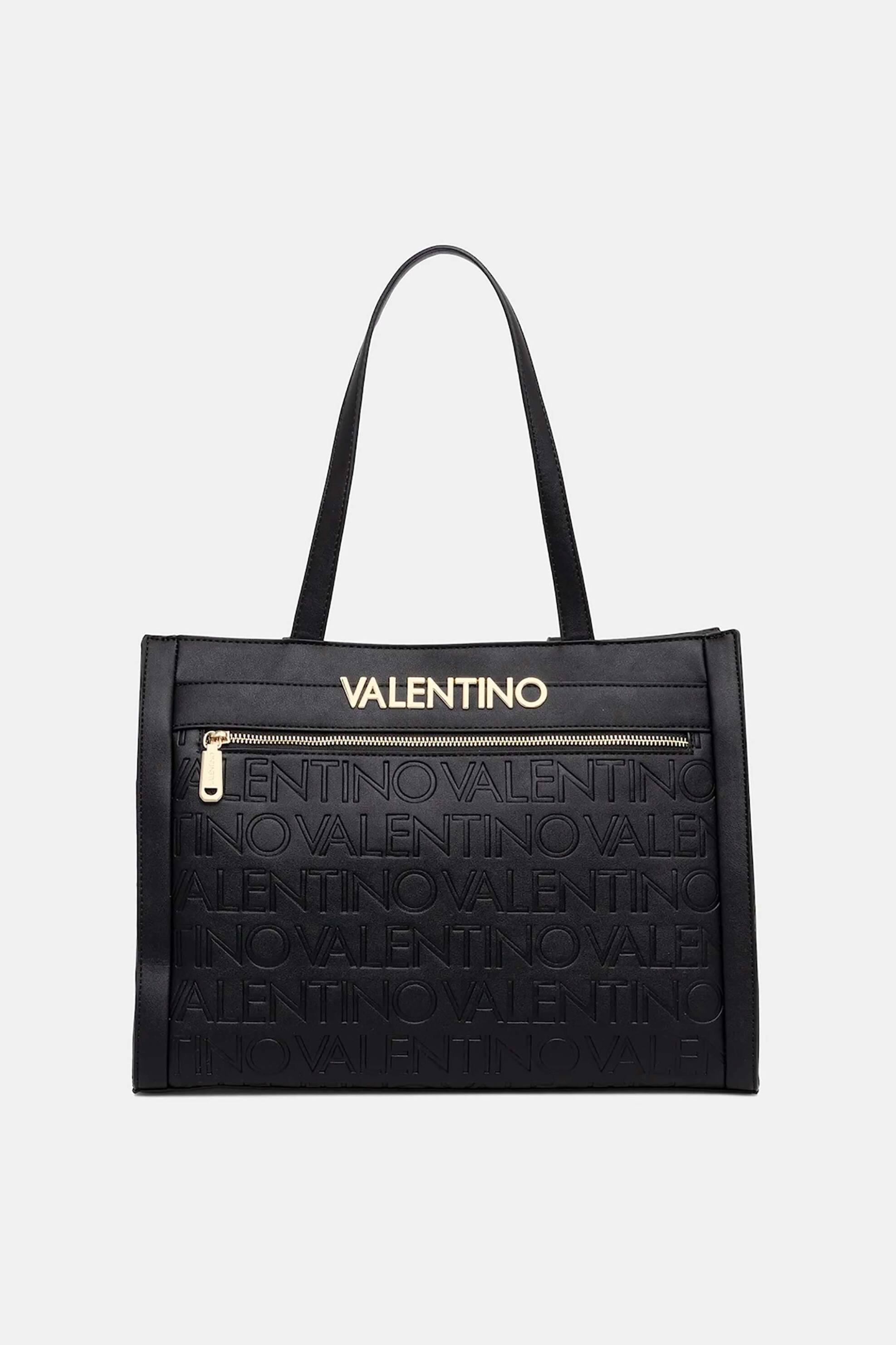 Valentino γυναικεία τσάντα shopper με μεταλλικό και ανάγλυφο λογότυπο "Cora" - 73LVBS9OO01/COR Μαύρο