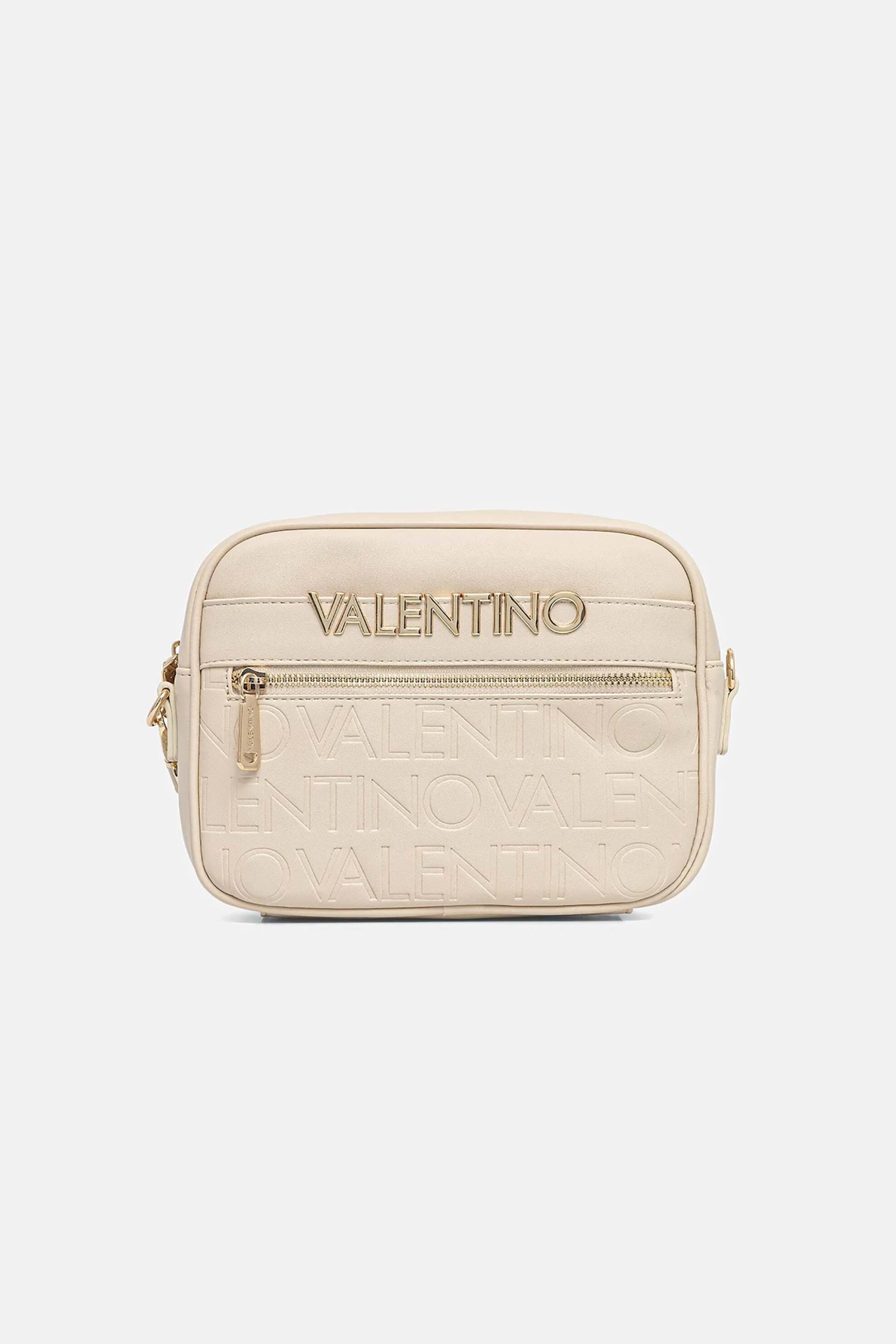 Valentino γυναικεία τσάντα ώμου/crossbody με μεταλλικό και ανάγλυφο λογότυπο "Cora" - 73LVBS9OO15/COR Μπεζ