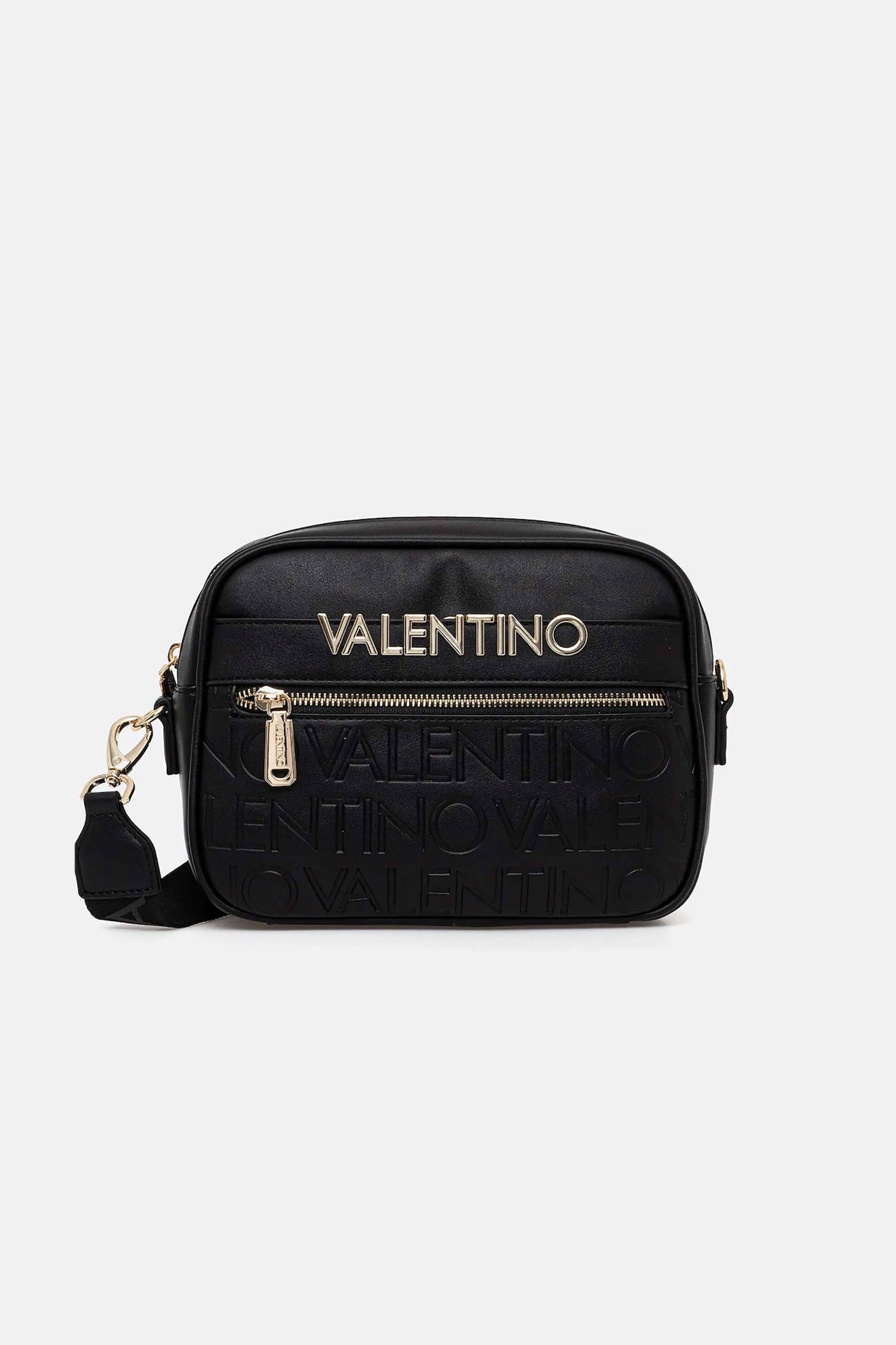 Valentino γυναικεία τσάντα ώμου/crossbody με μεταλλικό και ανάγλυφο λογότυπο "Cora" - 73LVBS9OO15/COR Μαύρο