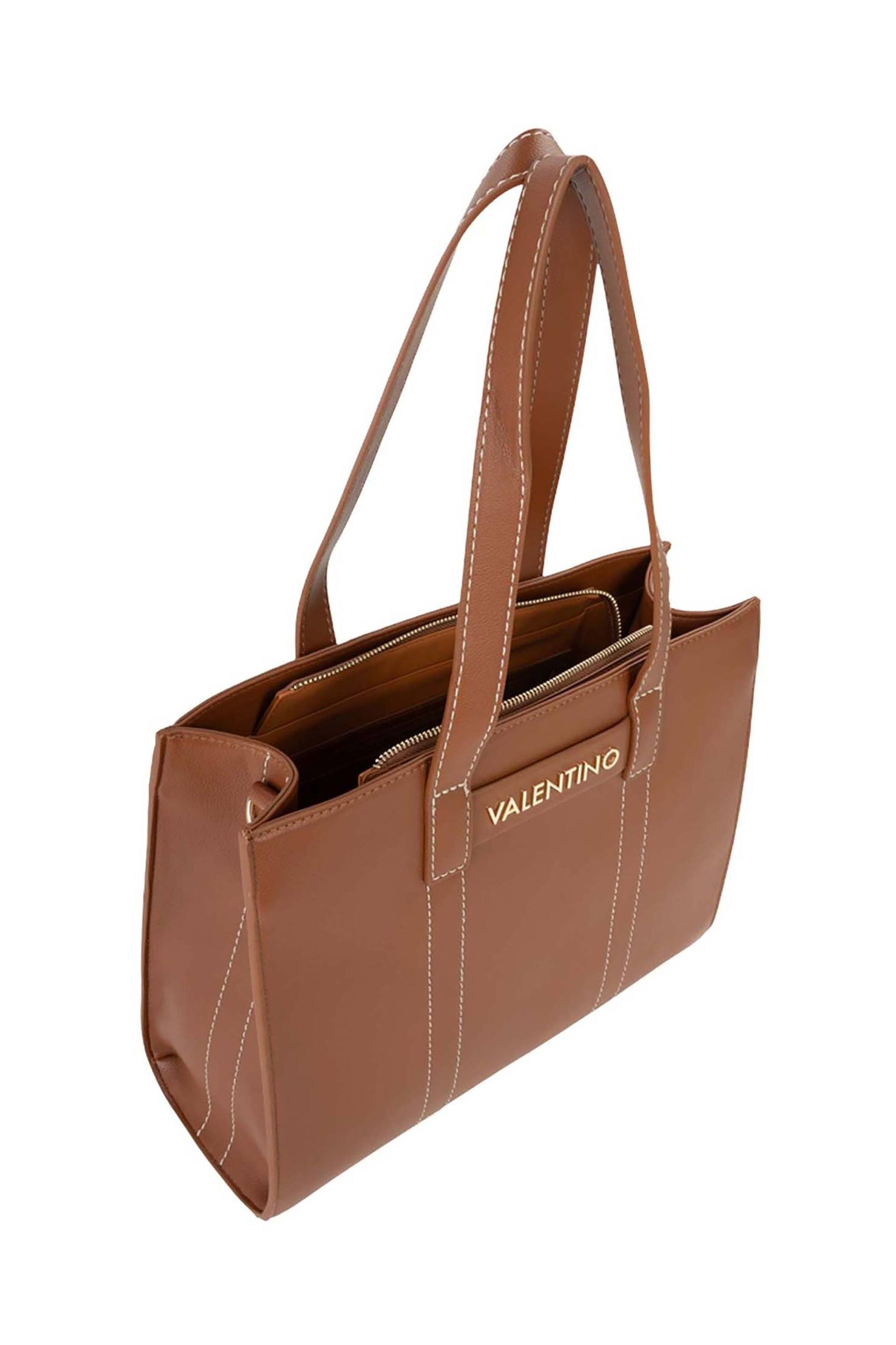 Valentino Γυναικεία Τσάντα Shopper με Μεταλλικό Λογότυπο Aury Re - 73Lvbs9Ob01 Aur Καφέ