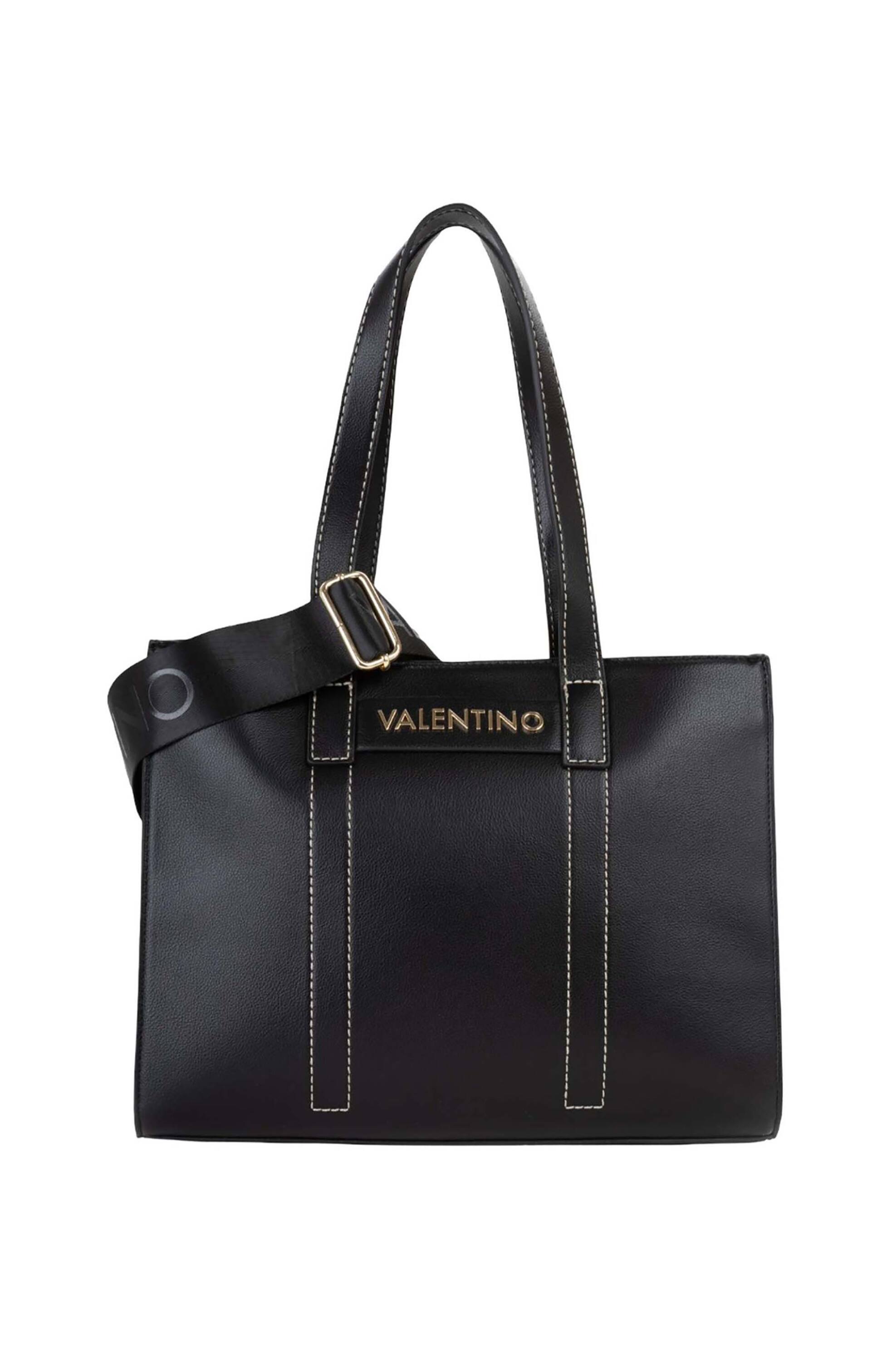 Valentino γυναικεία τσάντα shopper με μεταλλικό λογότυπο "Aury Re" - 73LVBS9OB01/AUR Μαύρο