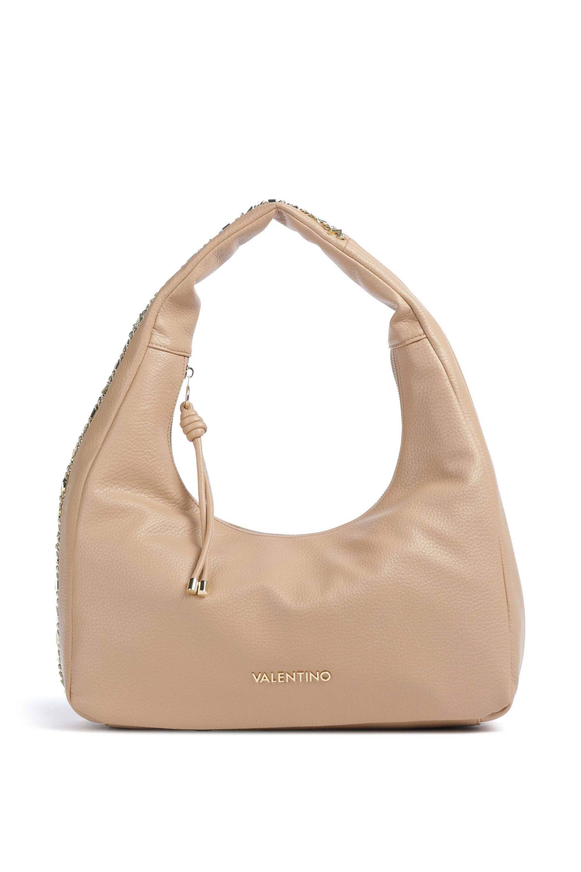 Valentino γυναικεία τσάντα ώμου hobo με ανάγλυφο και μεταλλικό λογότυπο "Harmonia" - 73LVBS9OT07/HAR Μπεζ