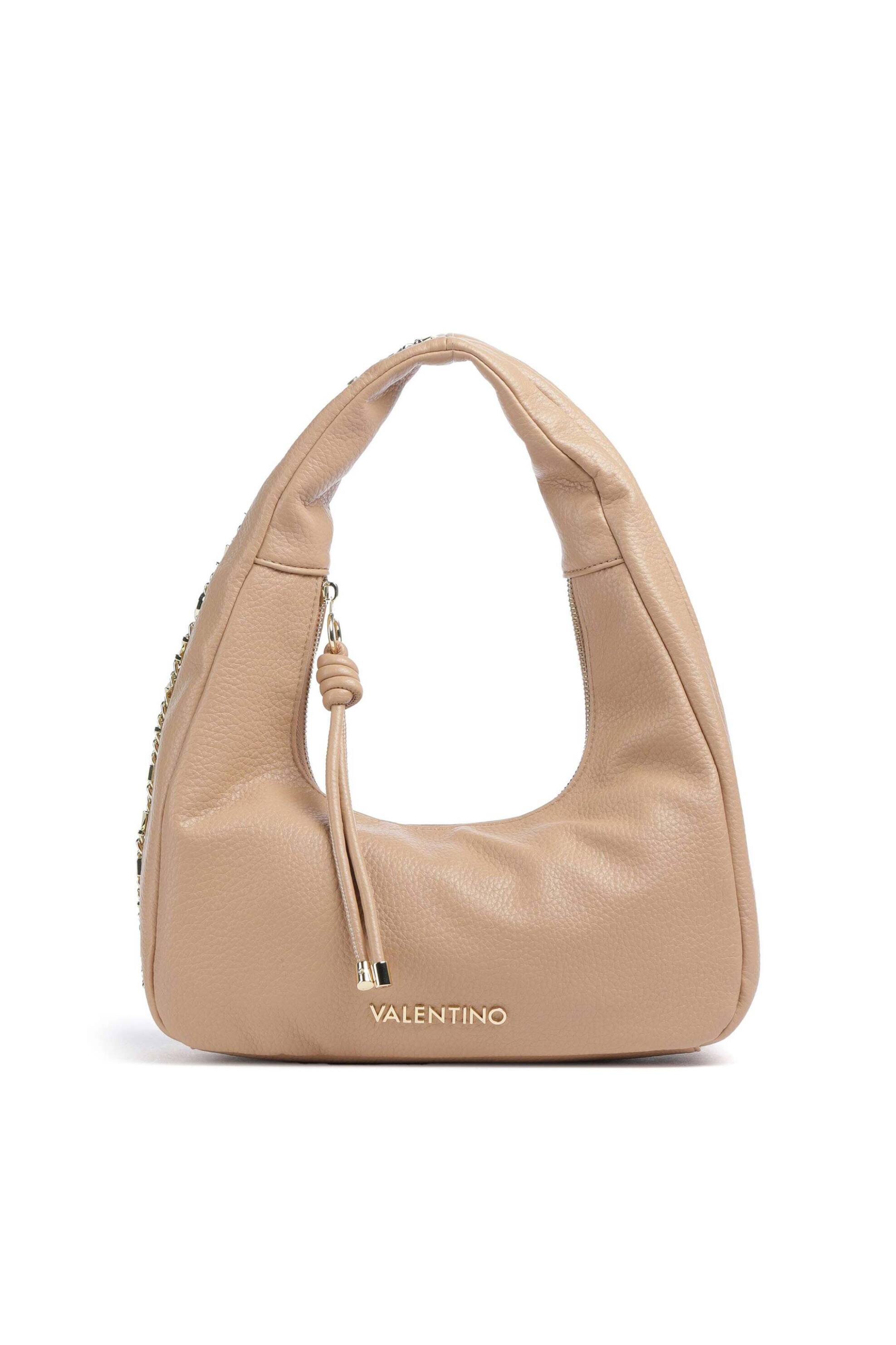 Valentino γυναικεία τσάντα ώμου hobo με ανάγλυφο και μεταλλικό λογότυπο "Harmonia" - 73LVBS9OT08/HAR Μπεζ