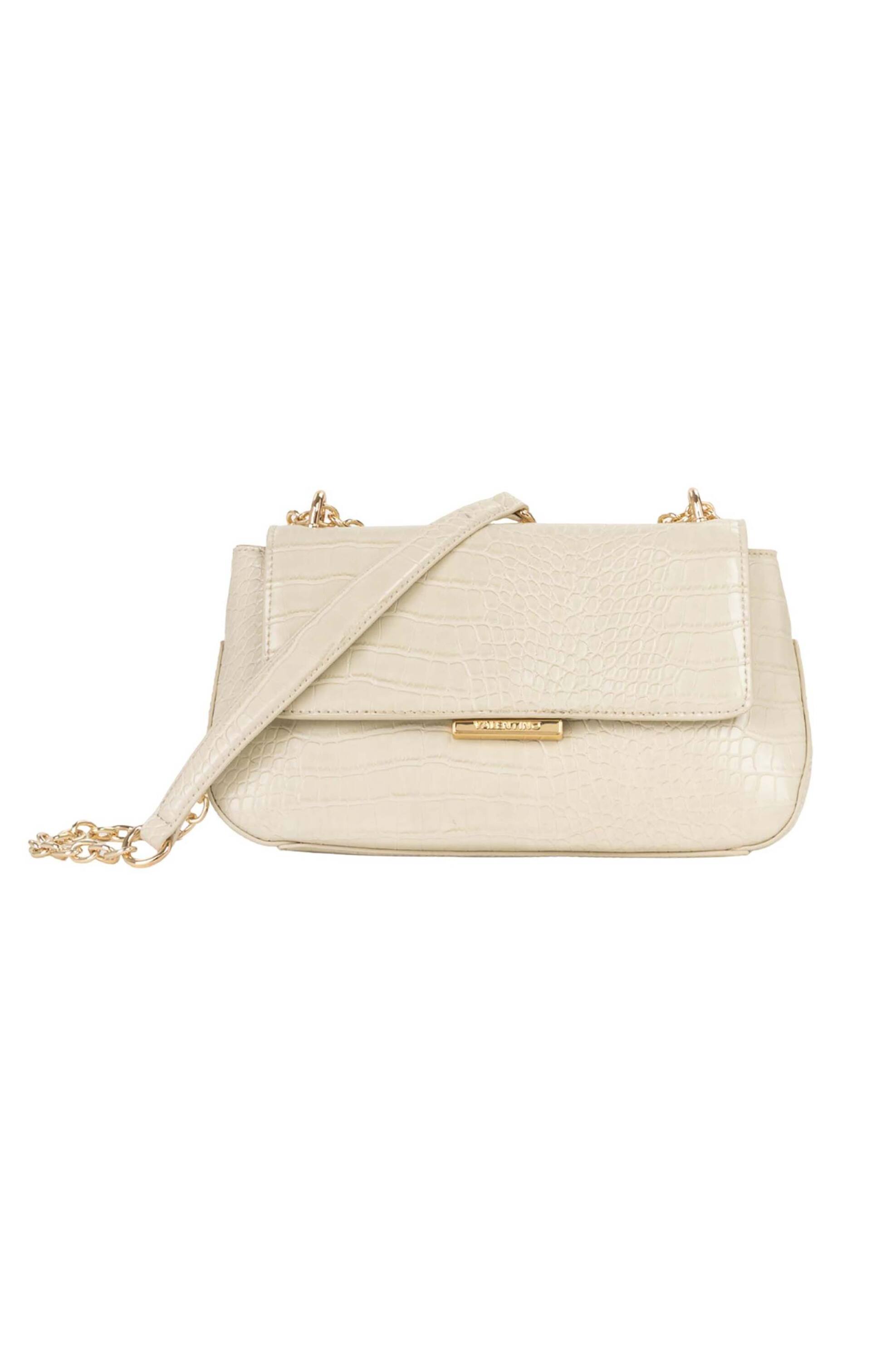 Valentino γυναικεία τσάντα ώμου με μεταλλικό λογότυπο και κροκό σχέδιο "Afrodite " - 73LVBS9N409COC Εκρού