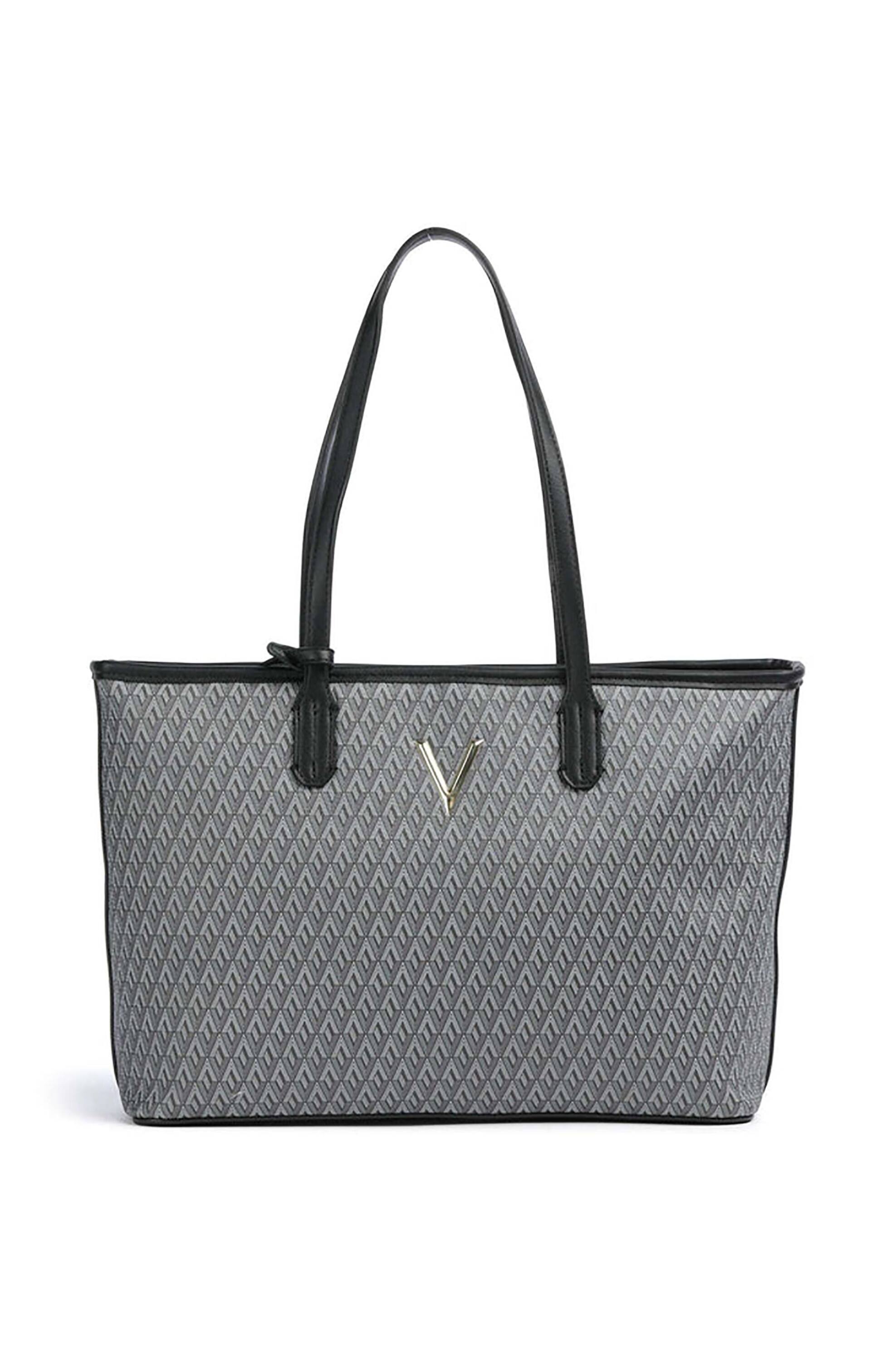 Valentino γυναικεία τσάντα tote με μεταλλικό λογότυπο και all-over logo print "Queen Re" - 73LVBS9OX01/QUE Μαύρο