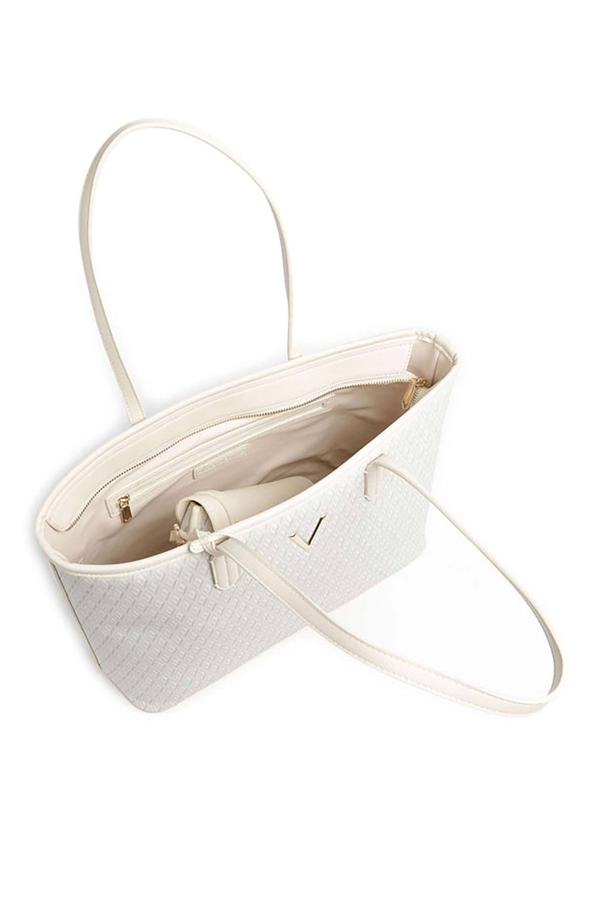 Valentino Γυναικεία Τσάντα Tote με Μεταλλικό Λογότυπο Και All-Over Logo Print Queen Re - 73Lvbs9Ox01 Que Εκρού