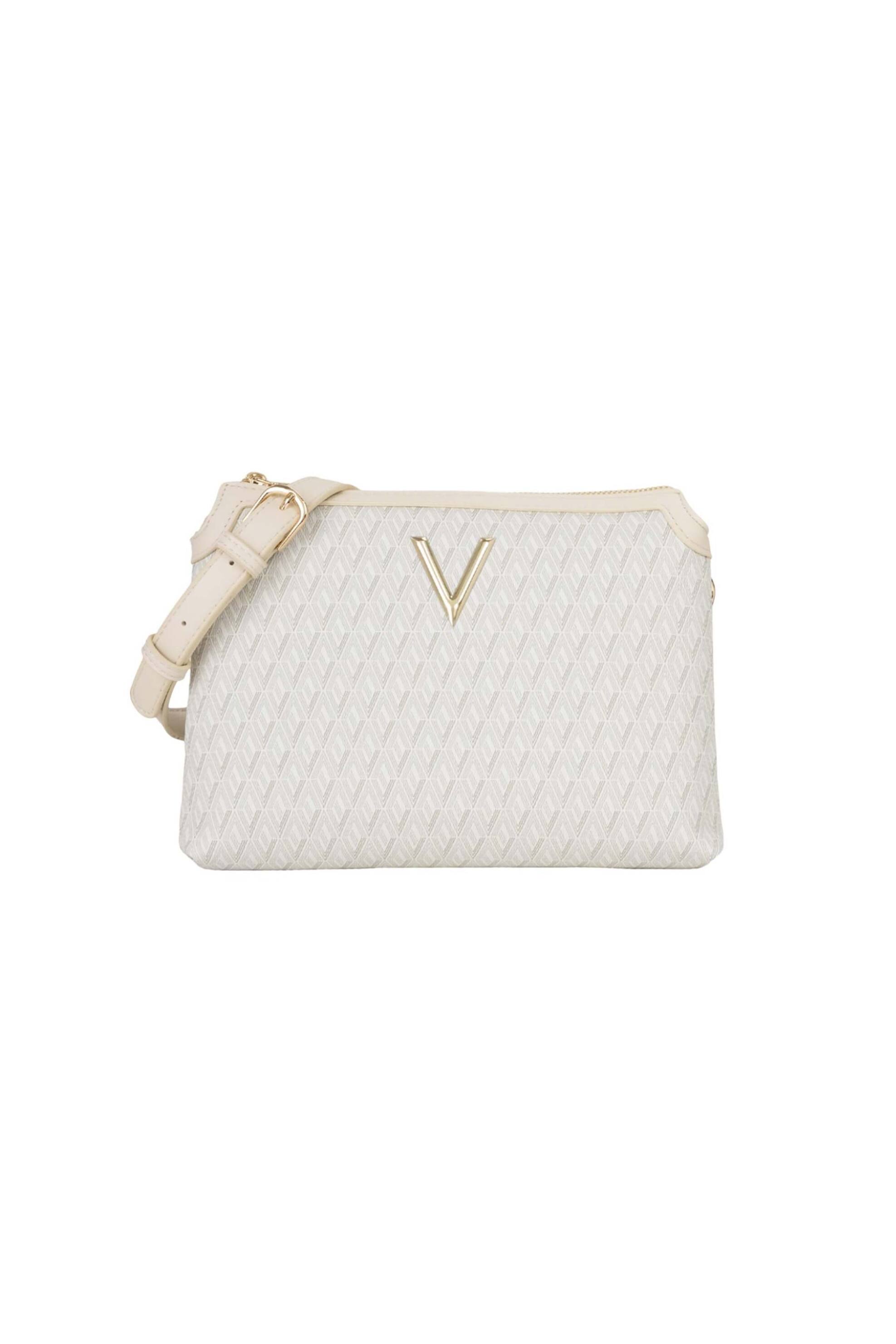 Valentino γυναικεία τσάντα ώμου με μεταλλικό λογότυπο και all-over logo print "Queen Re" - 73LVBS9OX42/QUE Εκρού