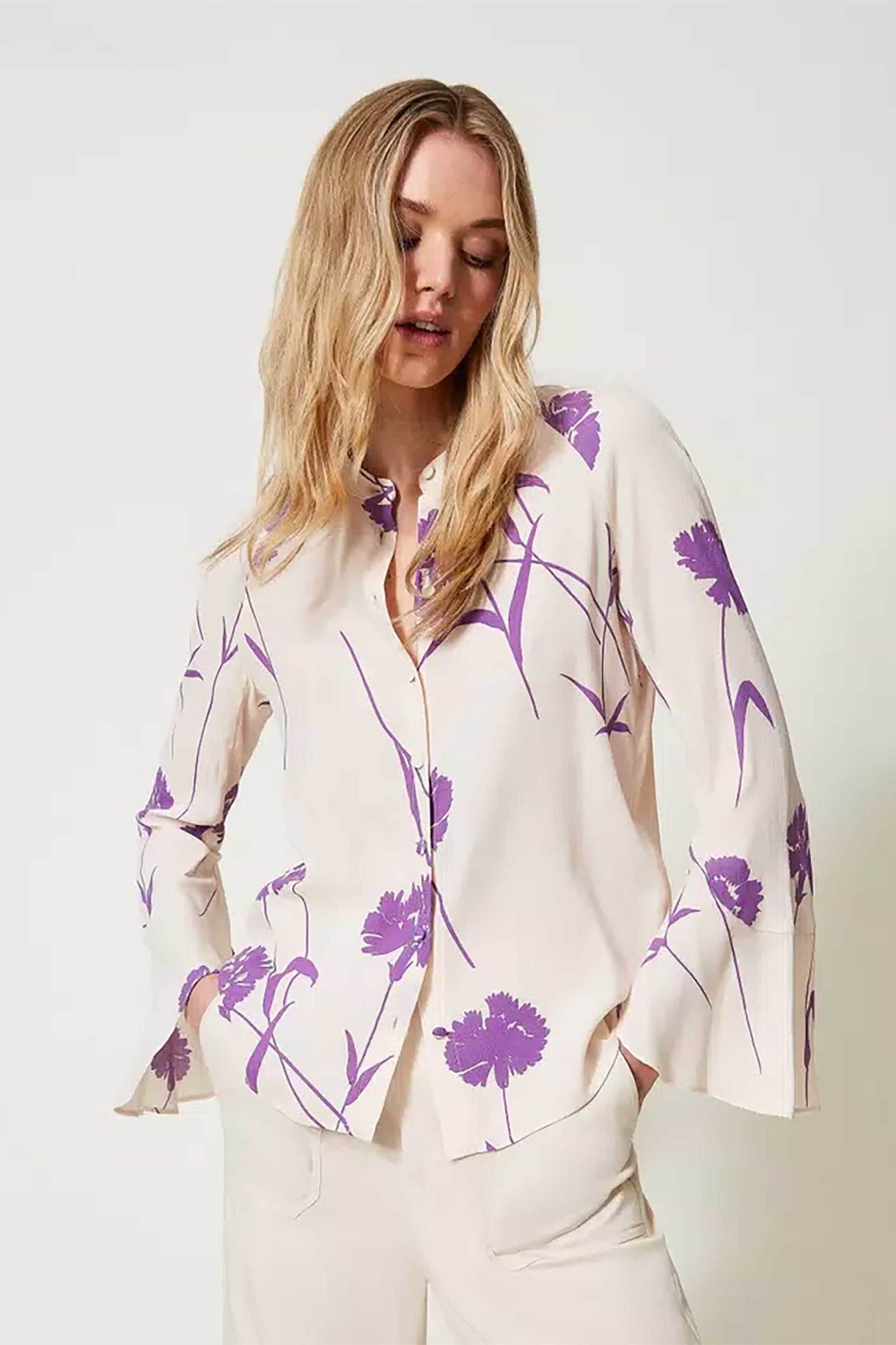  Twinset γυναικείο πουκάμισο crêpe με floral print - 241TP2601 Εκρού 2025