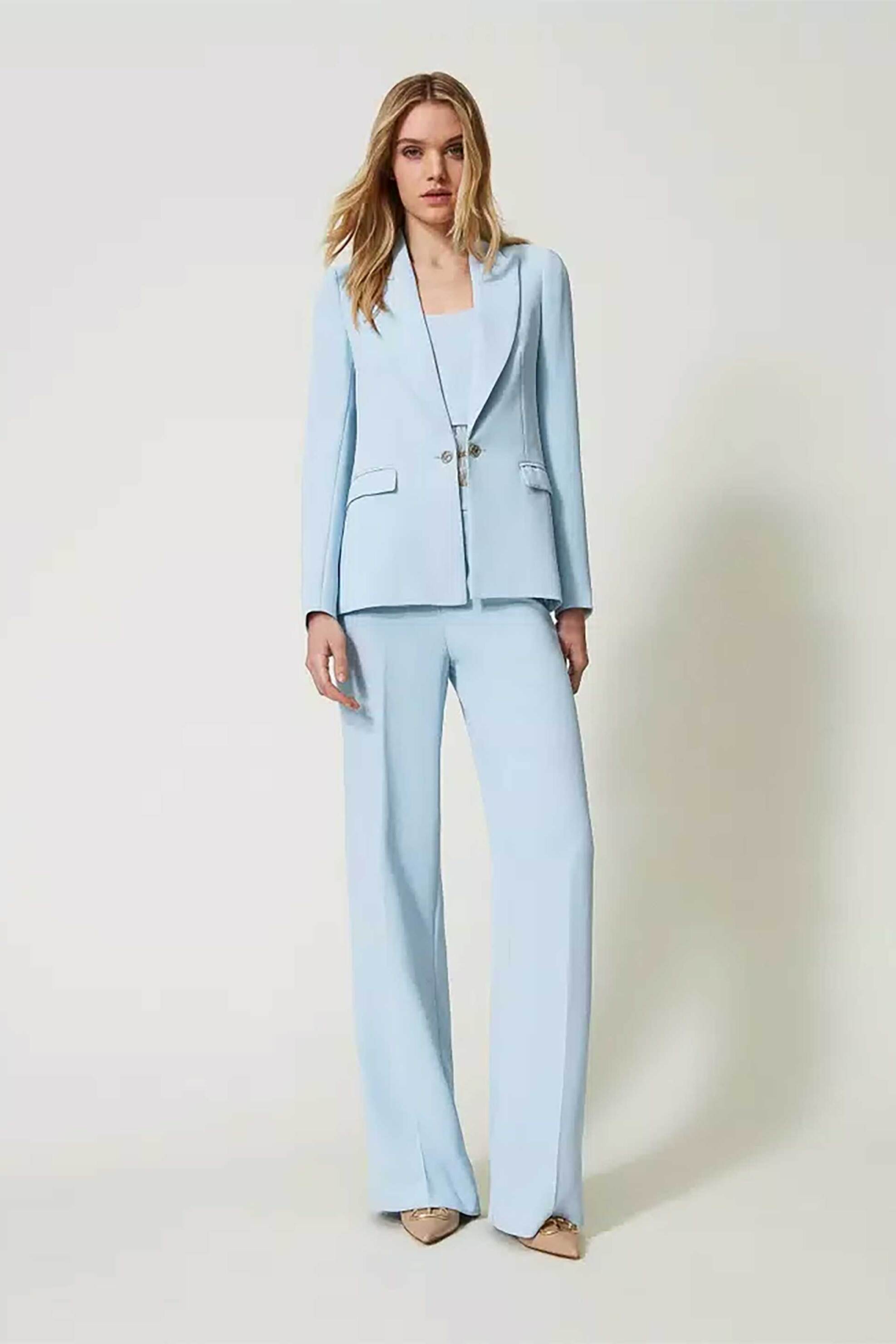 TWINSET Twinset γυναικείο crêpe παντελόνι μονόχρωμο flared - 241TP2171