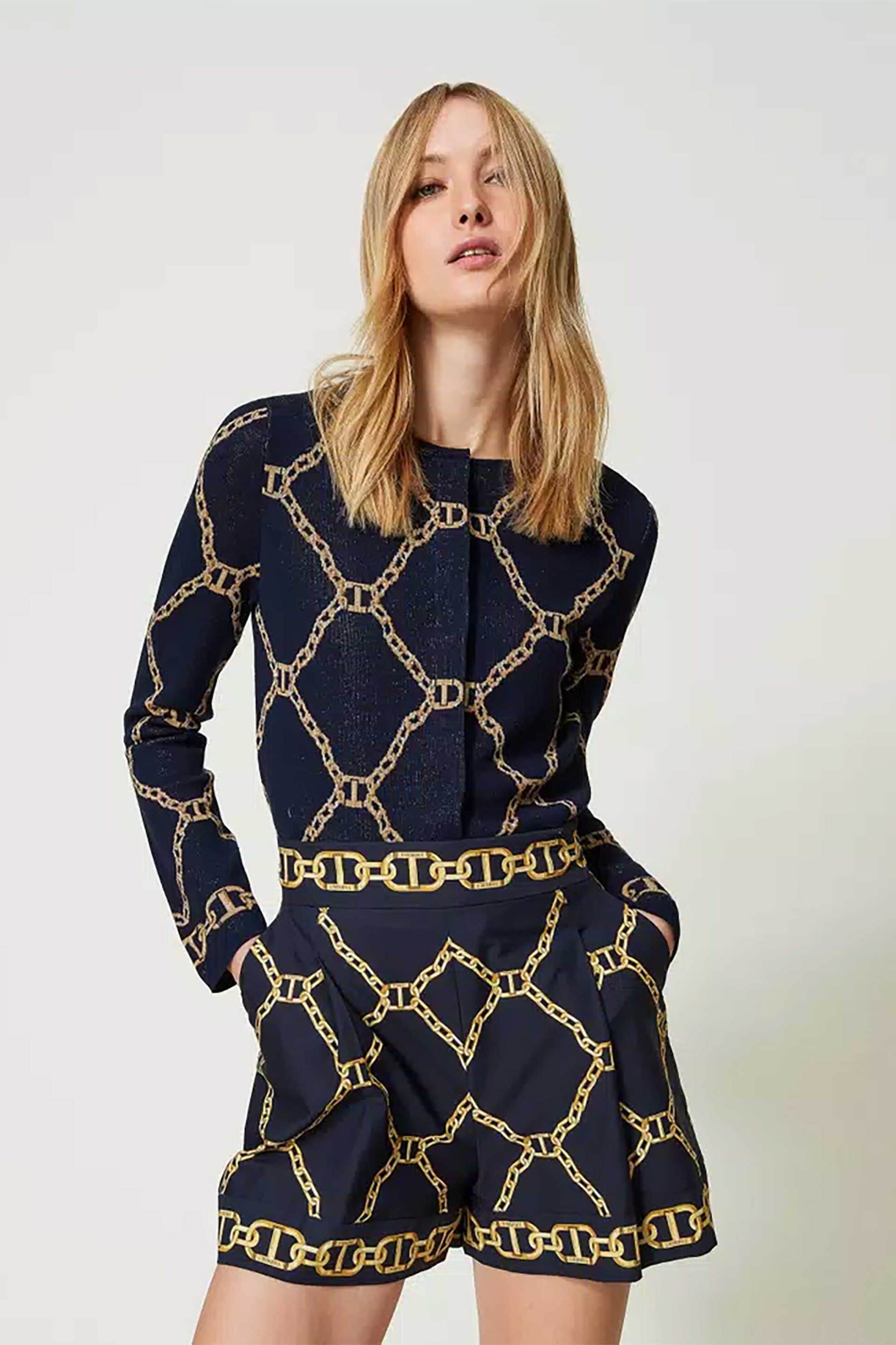  Twinset γυναικείο σορτς ψηλόμεσο με chain print - 241TP2731 Μπλε Σκούρο 2025