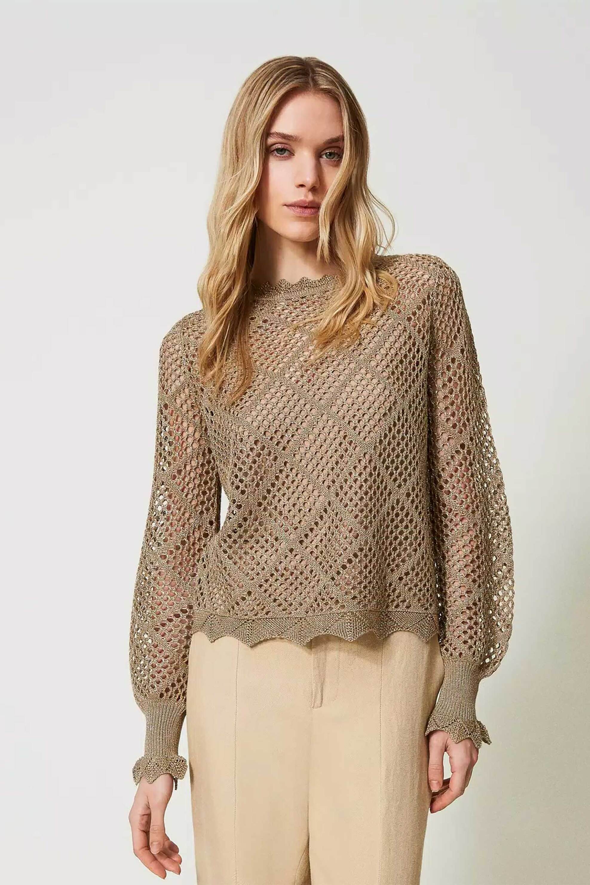 Twinset γυναικείo πλεκτό lurex με διάτρητο σχέδιο - 241TP3121 Μπεζ 2025