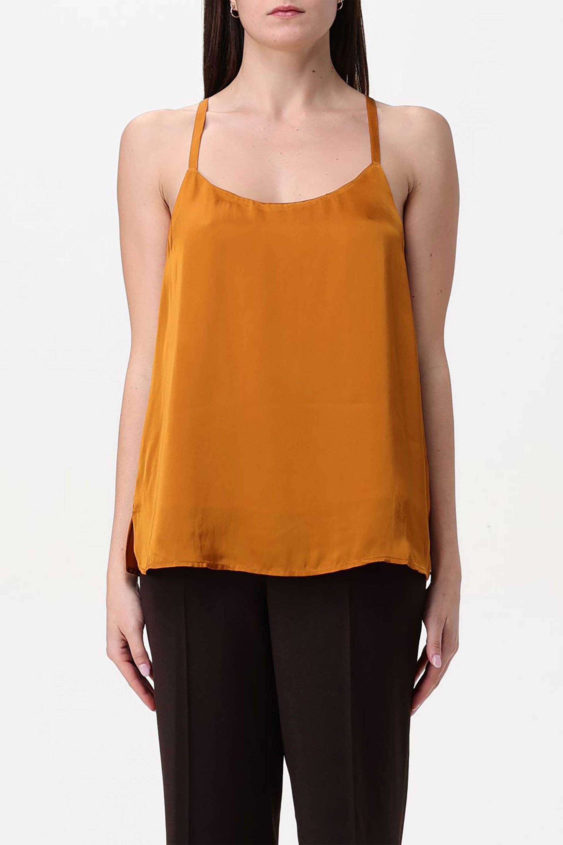 TWINSET Twinset γυναικείο τοπ με λεπτά τιραντάκια - 242TP2135 Μουσταρδί
