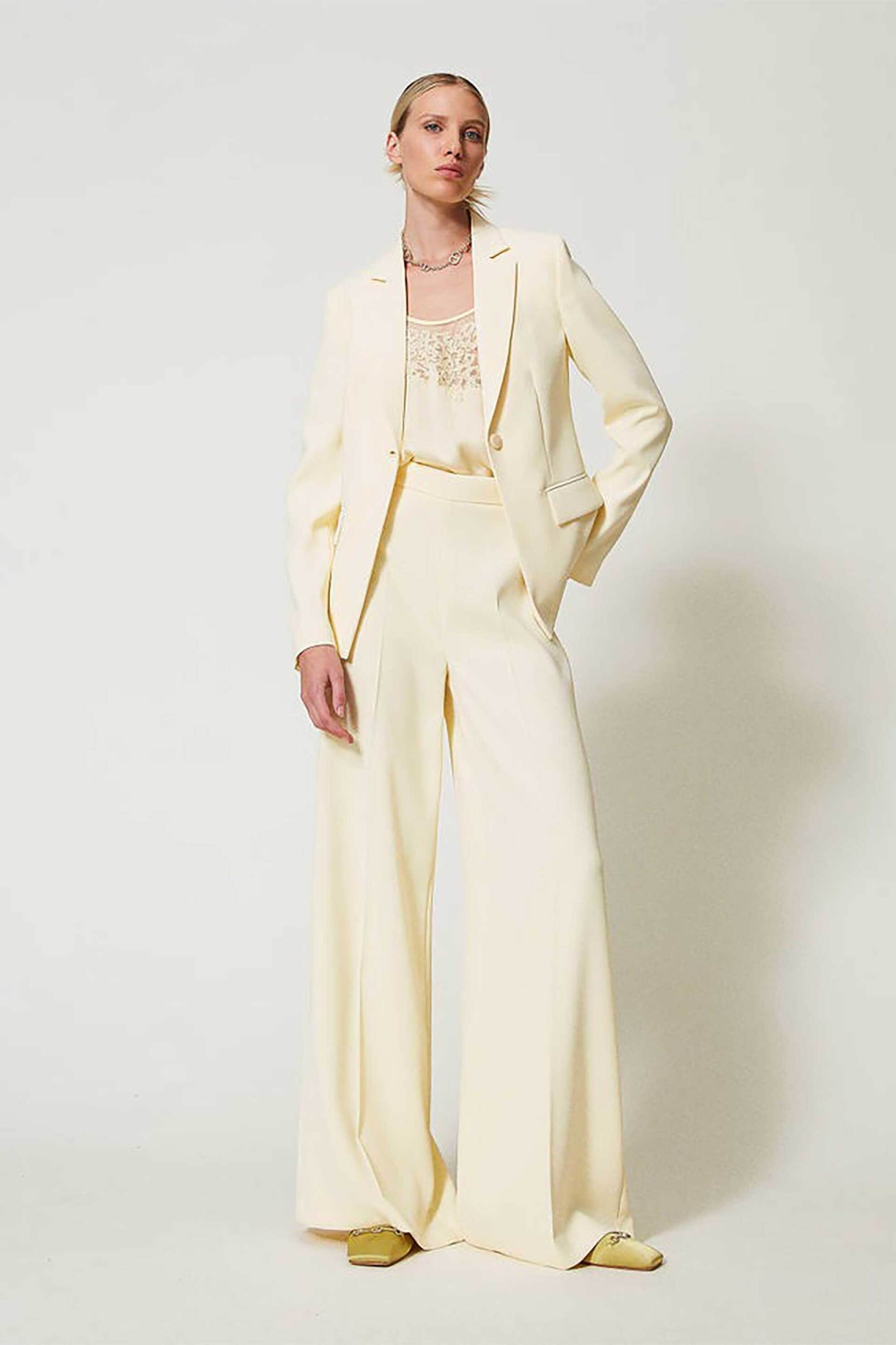 TWINSET Twinset γυναικείο παντελόνι crêpe ψηλόμεσο - 251TP2102 Κίτρινο Ανοιχτό