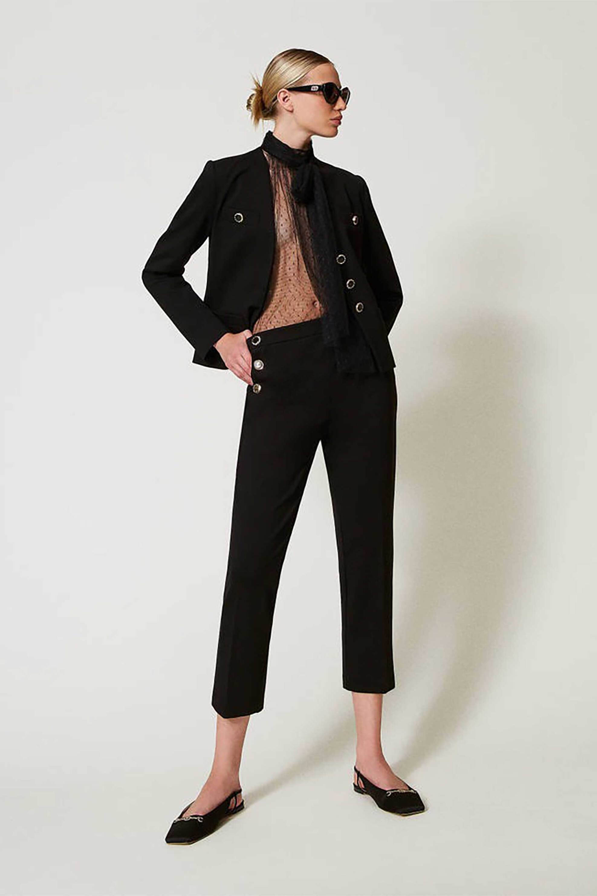 TWINSET Twinset γυναικείο υφασμάτινο παντελόνι με κουμπιά - 251TP2137 Μαύρο