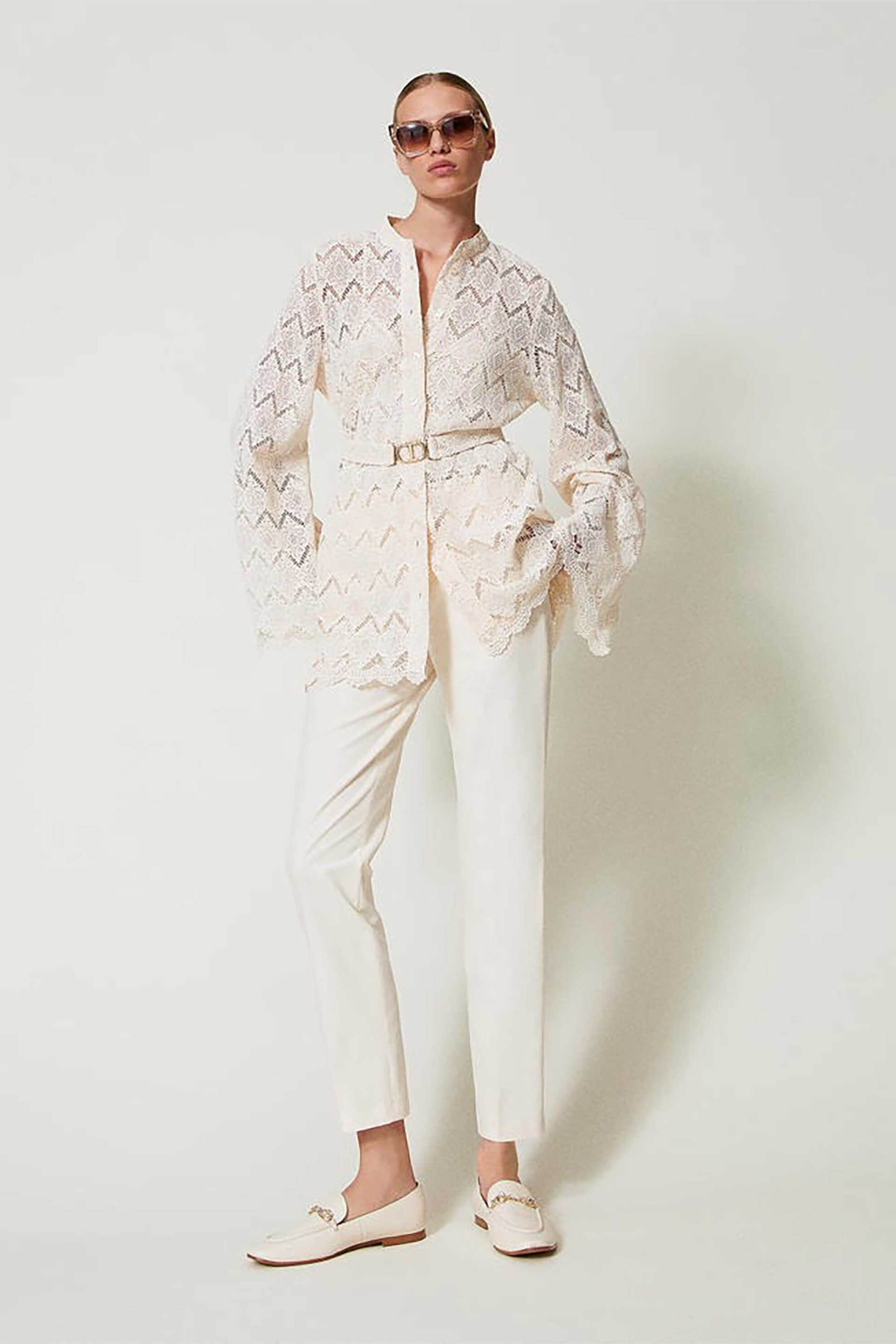 TWINSET Twinset γυναικείο υφασμάτινο παντελόνι μονόχρωμο - 251TP2211 Εκρού