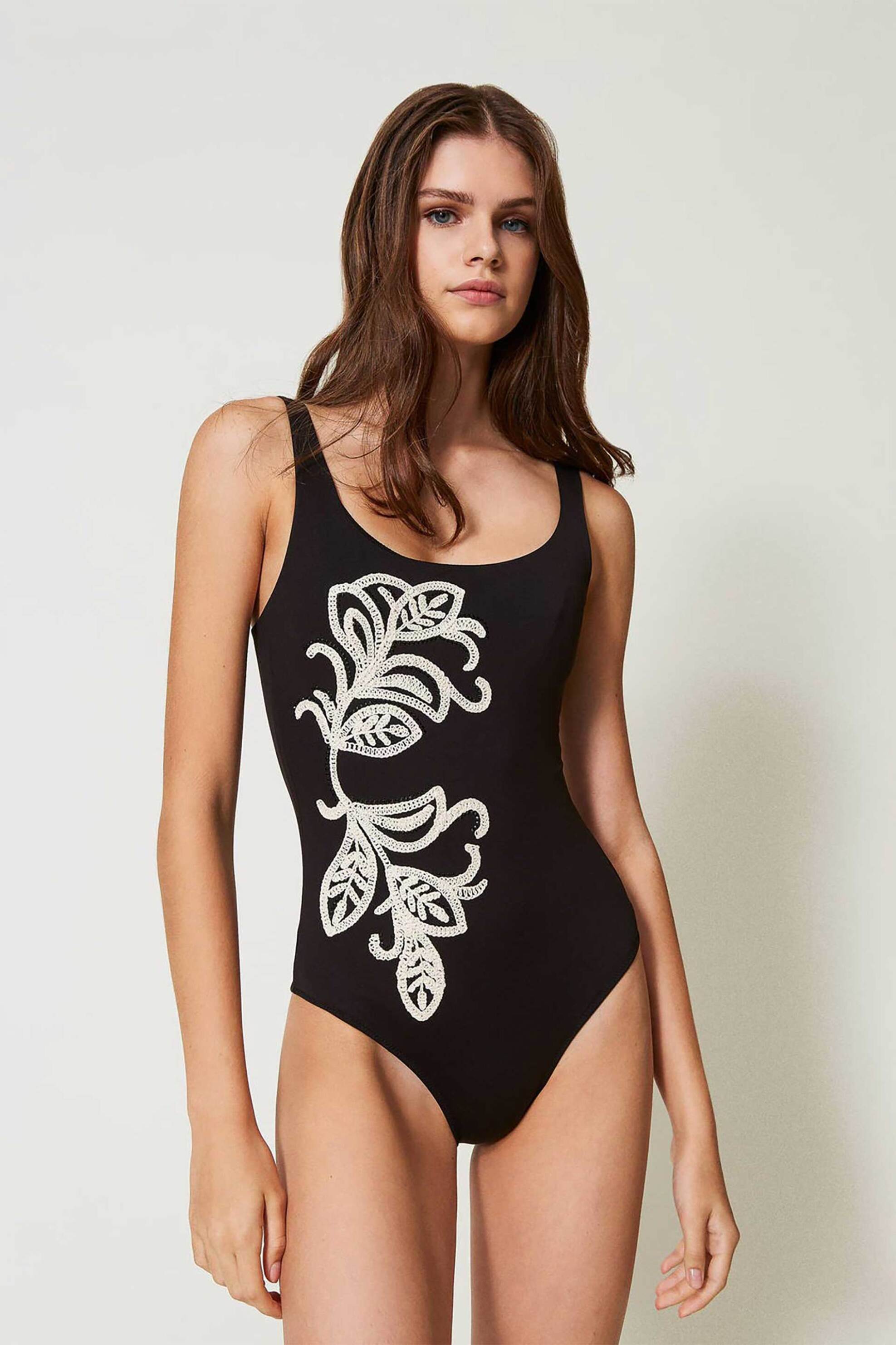 TWINSET Twinset γυναικείo ολόσωμο μαγιό με κέντημα - 251LBMYZZ Μαύρο