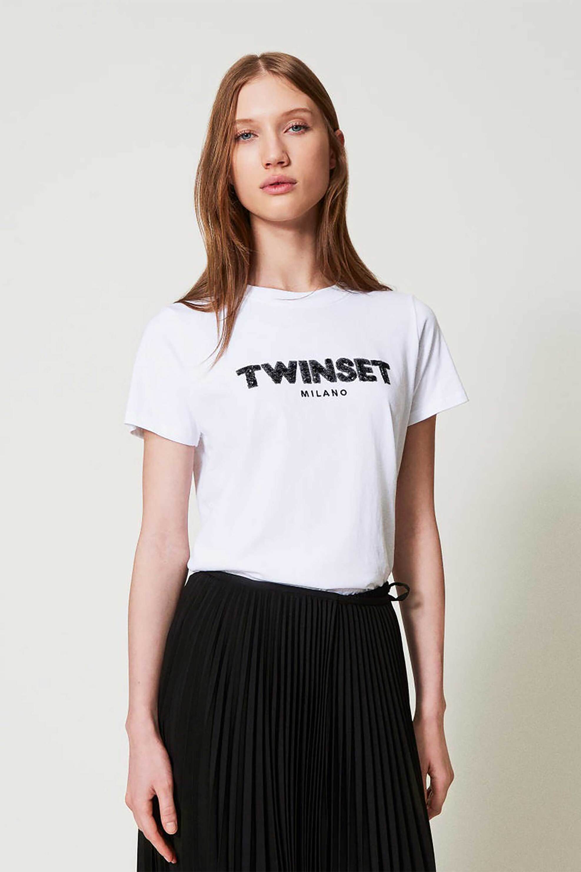  Twinset γυναικείο βαμβακερό T-Shirt με παγιέτα - 251TP2070 Λευκό 2025