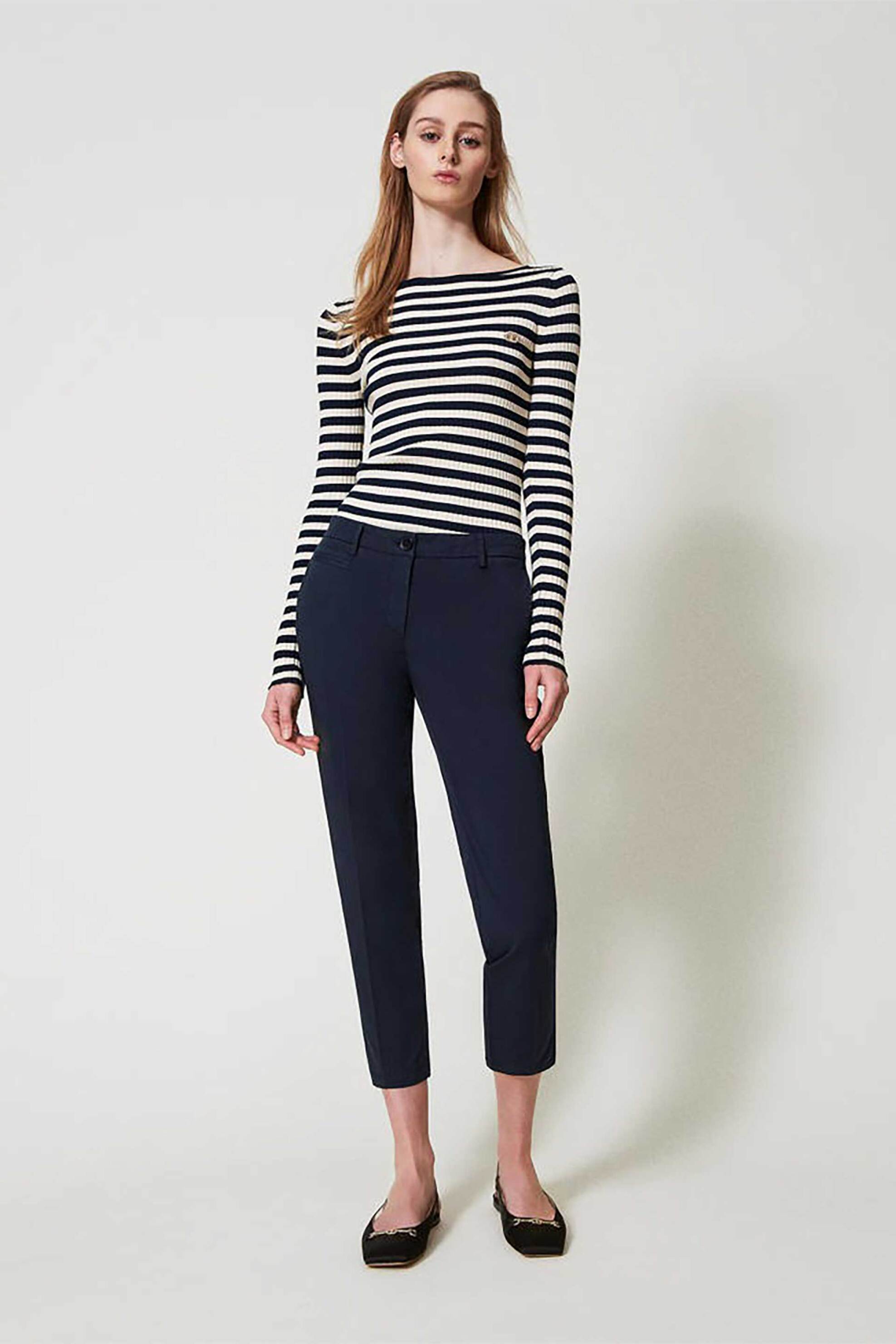 TWINSET Twinset γυναικείο υφασμάτινο παντελόνι cropped - 251TP2684 Μπλε Σκούρο
