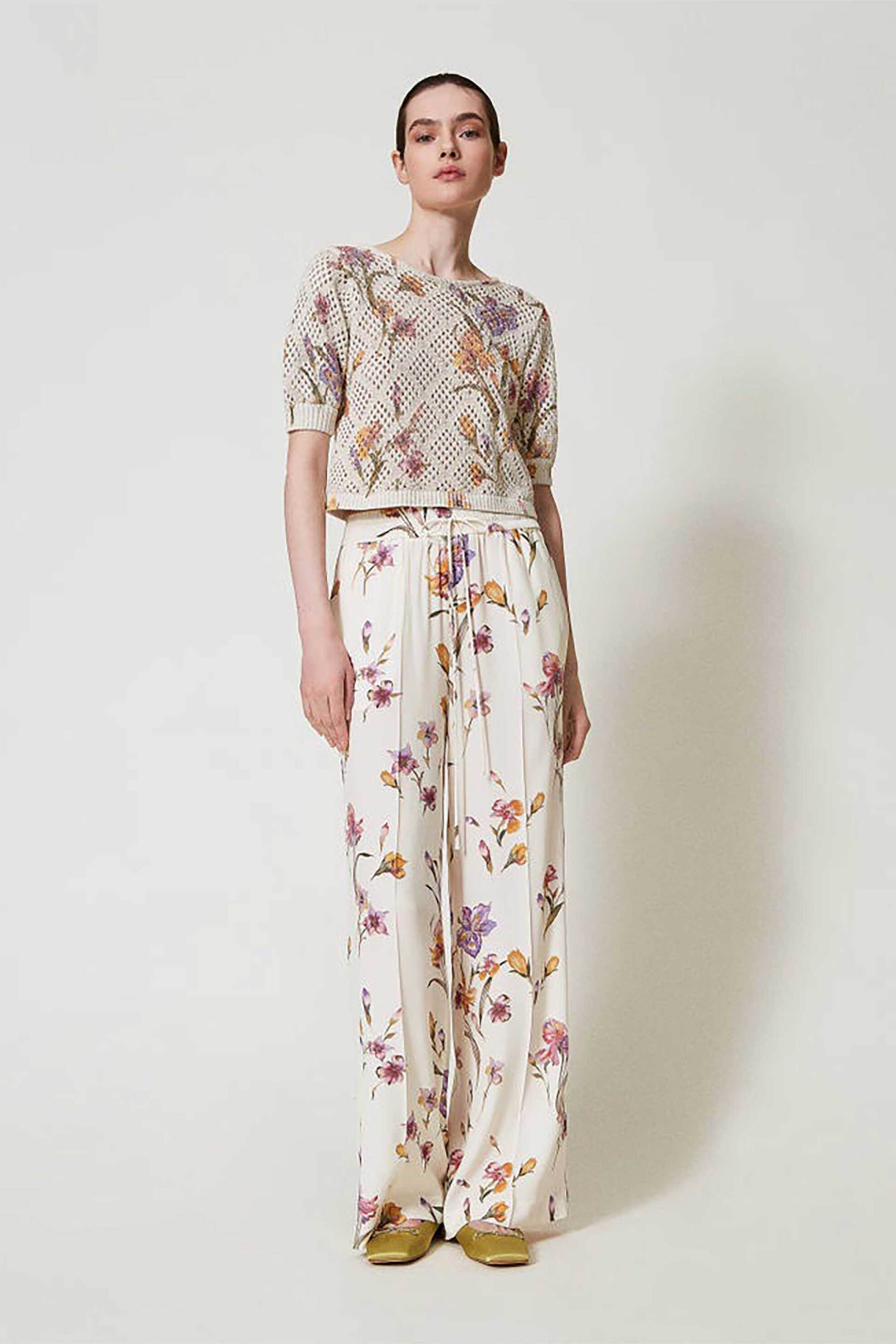  Twinset γυναικείο παντελόνι Crêpe με floral print - 251TP2776 Εκρού 2025