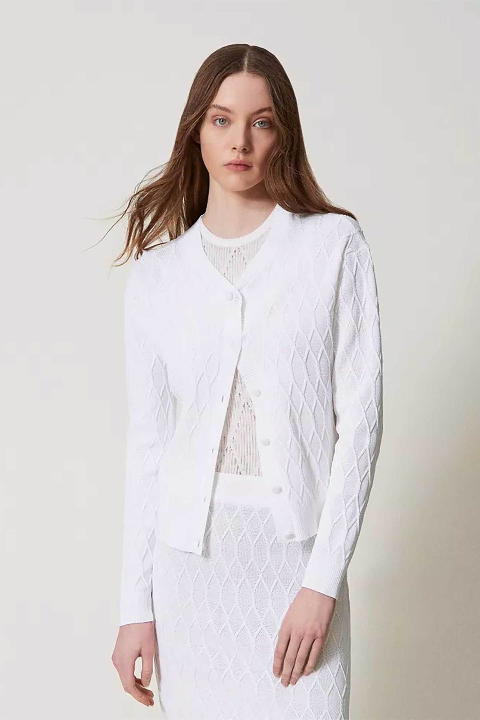  Twinset γυναικεία πλεκτή ζακέτα με ανάγλυφο σχέδιο - 251LL3HBB Λευκό 2025