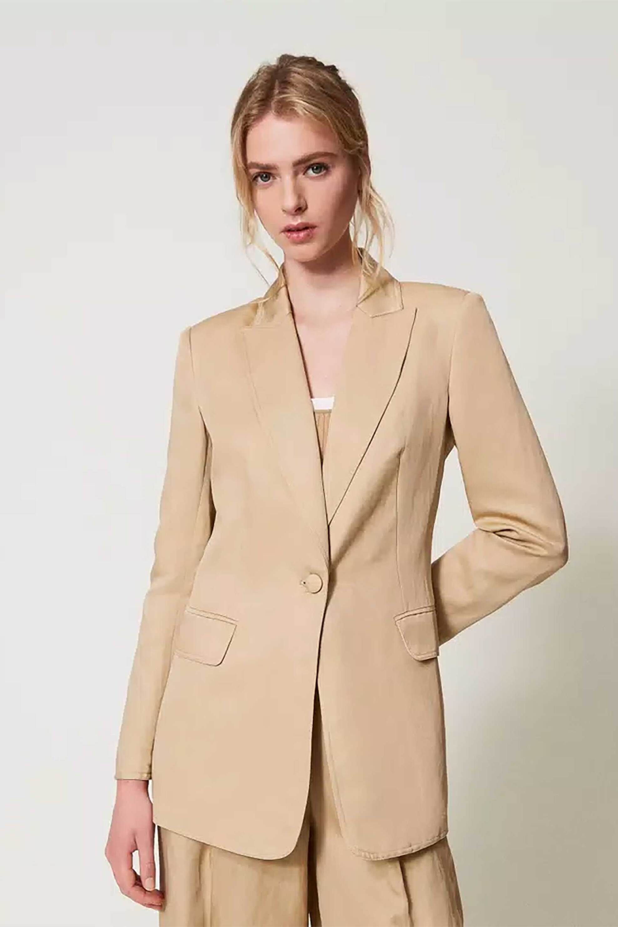  Twinset γυναικείο σακάκι λινό μονόχρωμο - 251TE2140 Μπεζ 2025