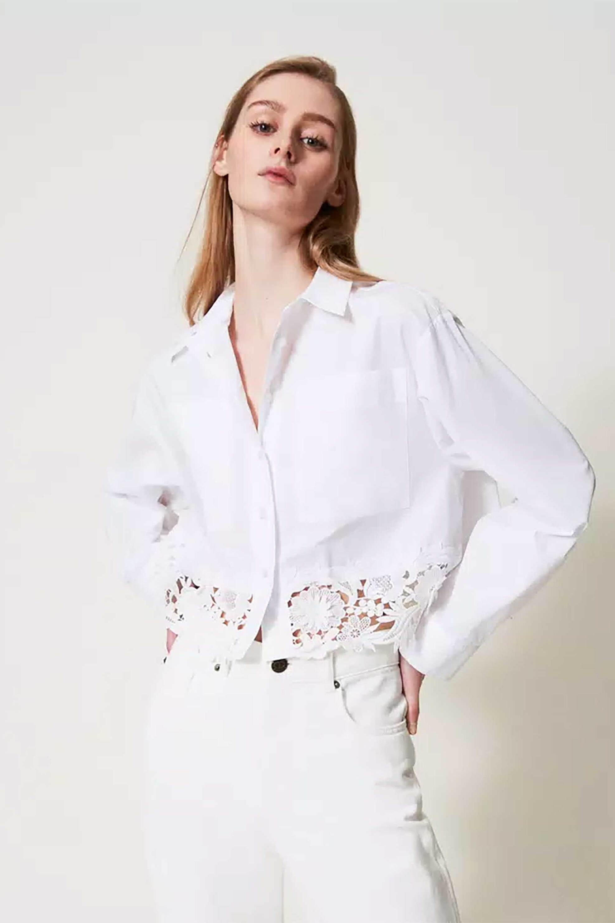 Twinset γυναικείο πουκάμισο με δαντέλα - 251TP2281 Λευκό 2025