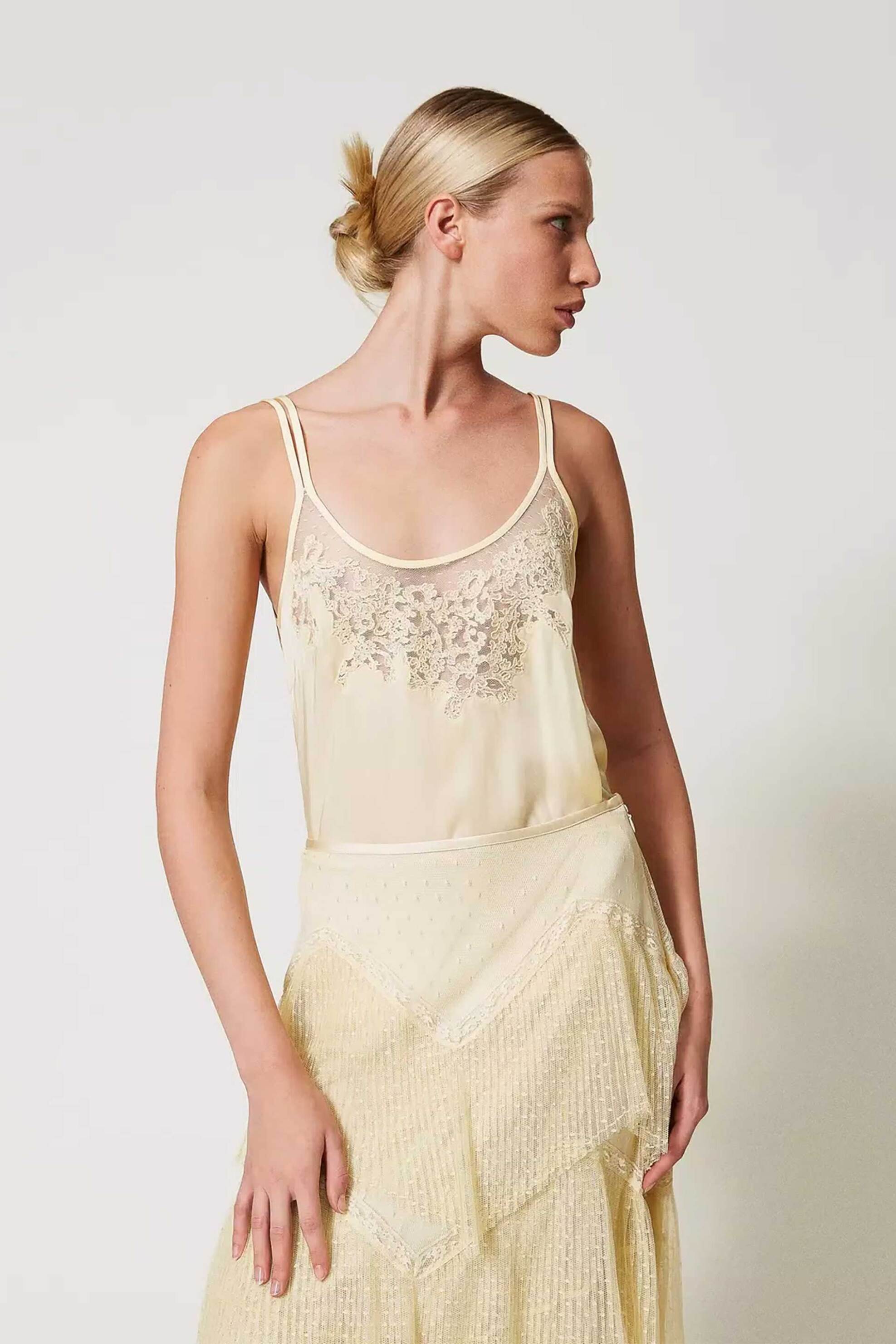 TWINSET Twinset γυναικείο τοπ με δαντέλα - 251TP2371 Κίτρινο Ανοιχτό