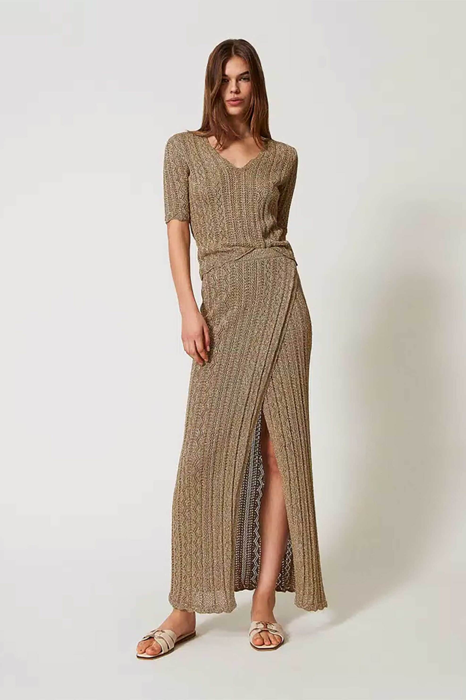  Twinset γυναικεία maxi φούστα πλεκτή ψηλόμεση - 251TT3192 Μπεζ 2025