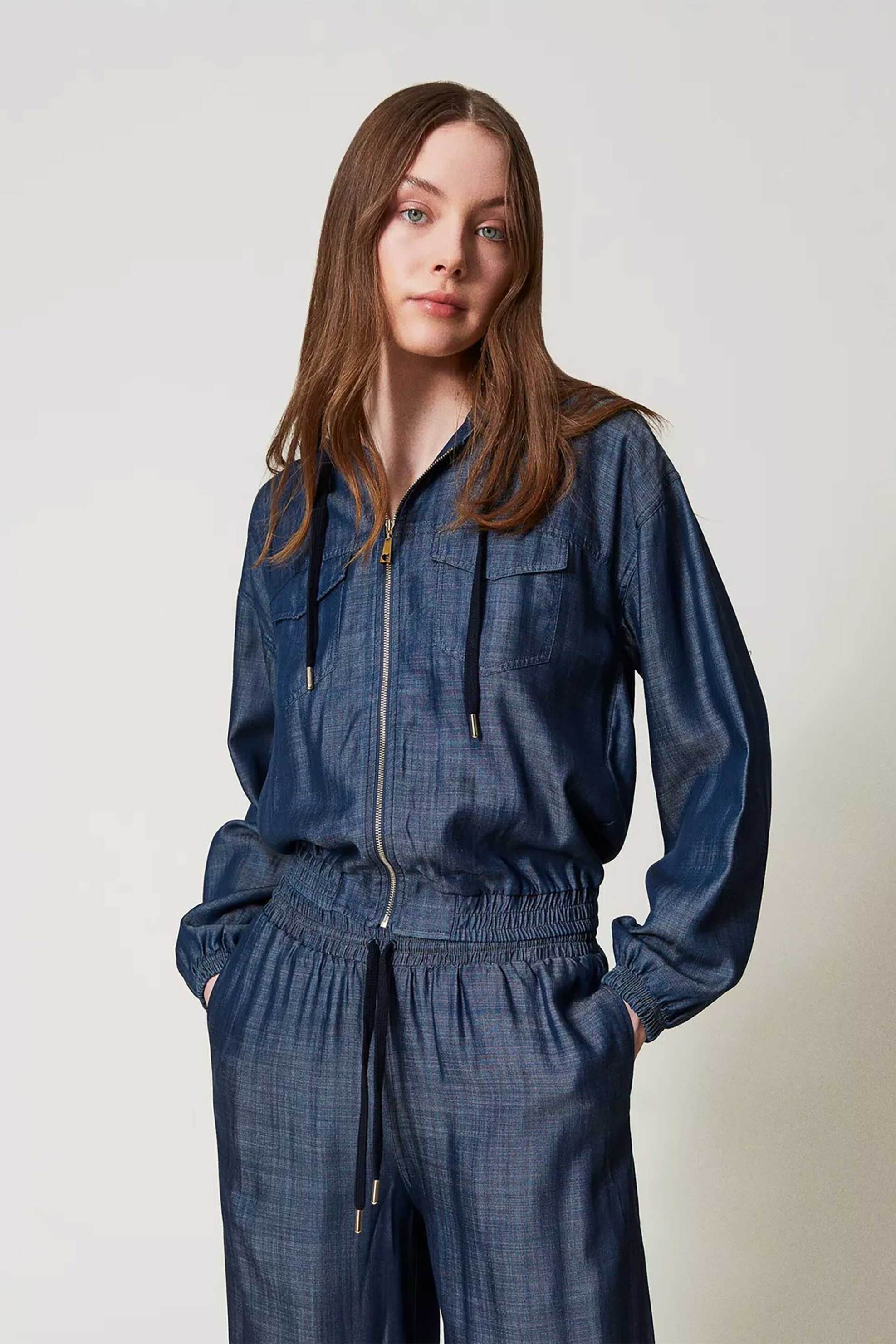  Twinset γυναικείο jacket denim με κουκούλα - 251LL2DAA Denim Blue 2025