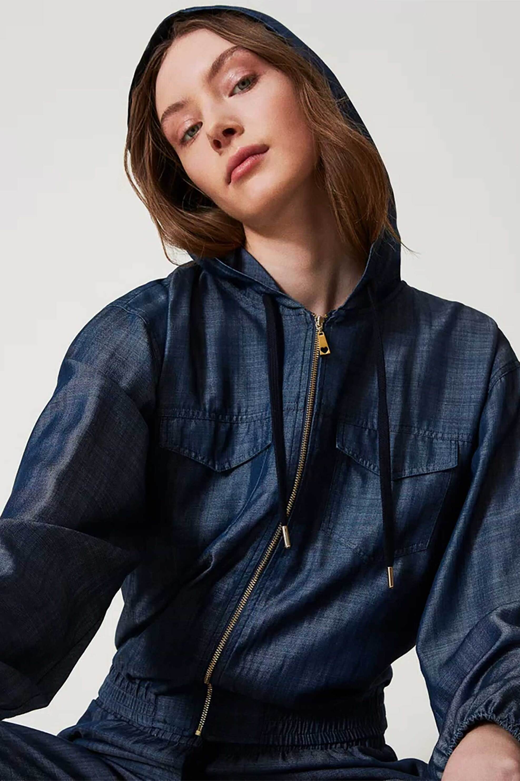 Twinset γυναικείο jacket denim με κουκούλα - 251LL2DAA Denim Blue φωτογραφία